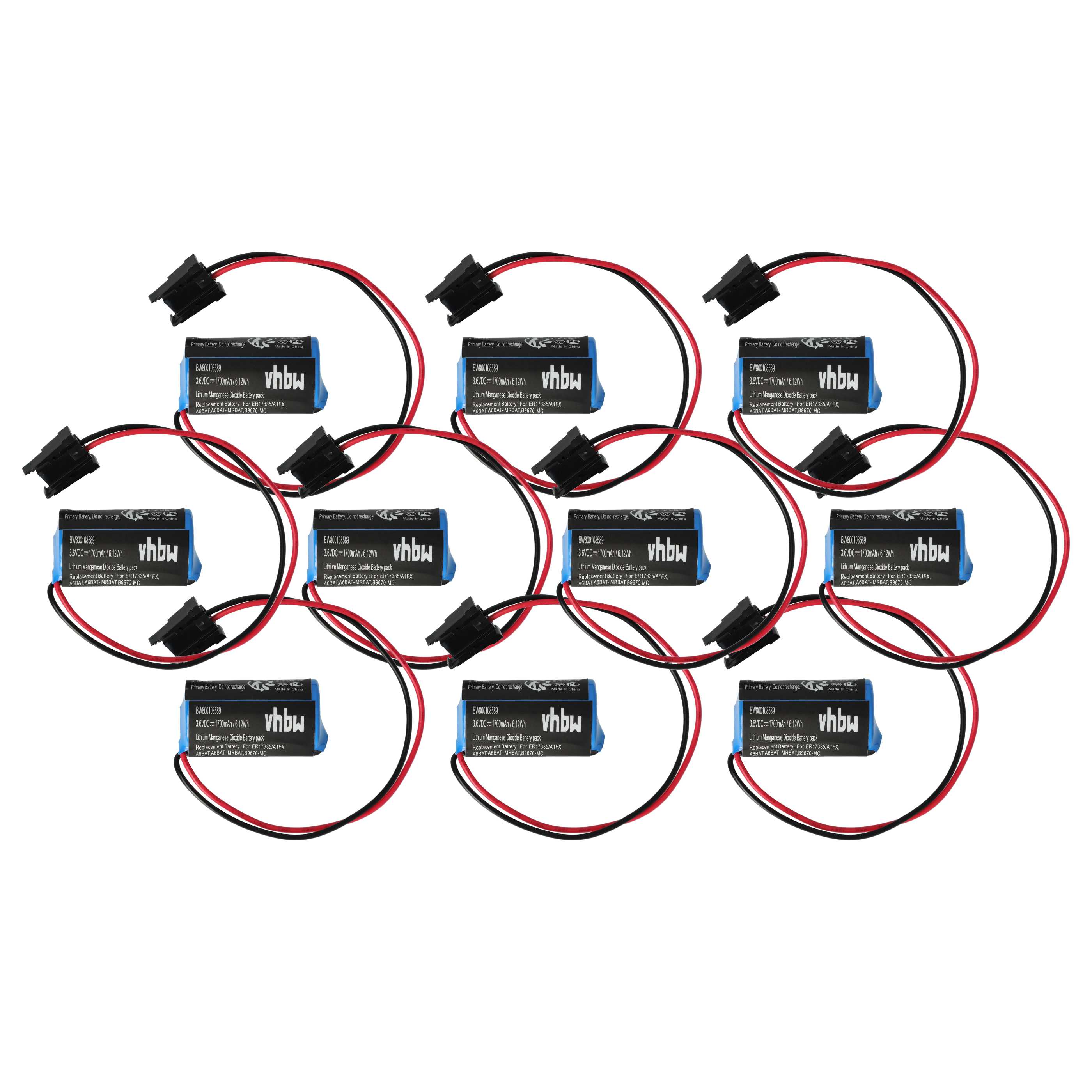 Industrial Controller 10x Battery replaces Mitsubishi B9670-MC, A6BAT, A6BAT-MRBAT. - 1700mAh 3.6V Li-MnO2
