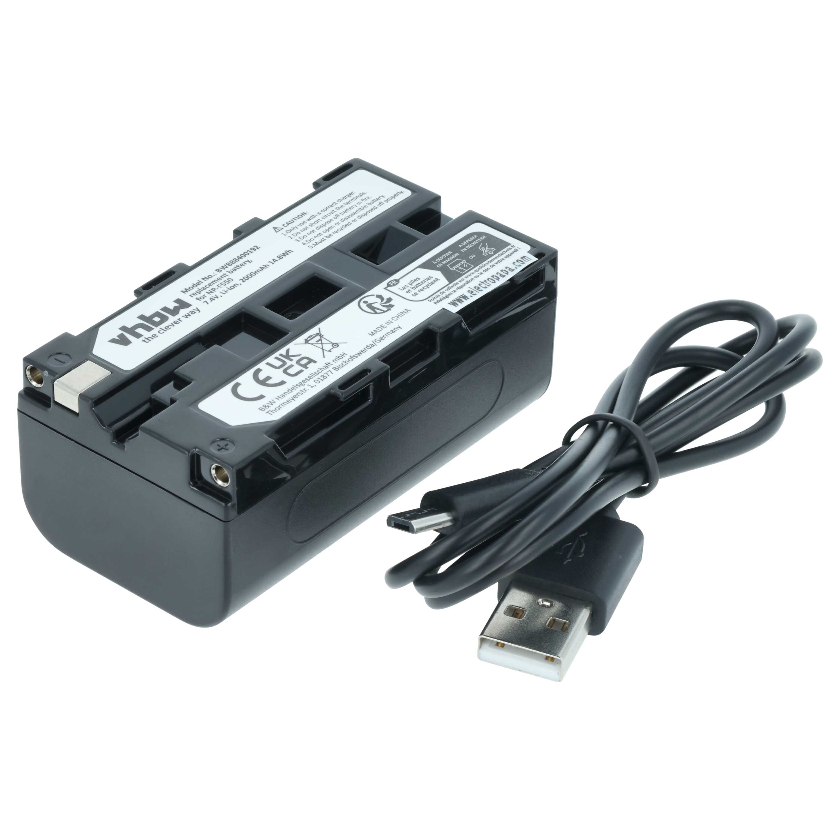 Battery replaces Sony NP-F950, NP-F930/B, NP-F950/B, NP-F550, NP-F930, NP-F960 - 2000mAh, 7.4V, Li-Ion