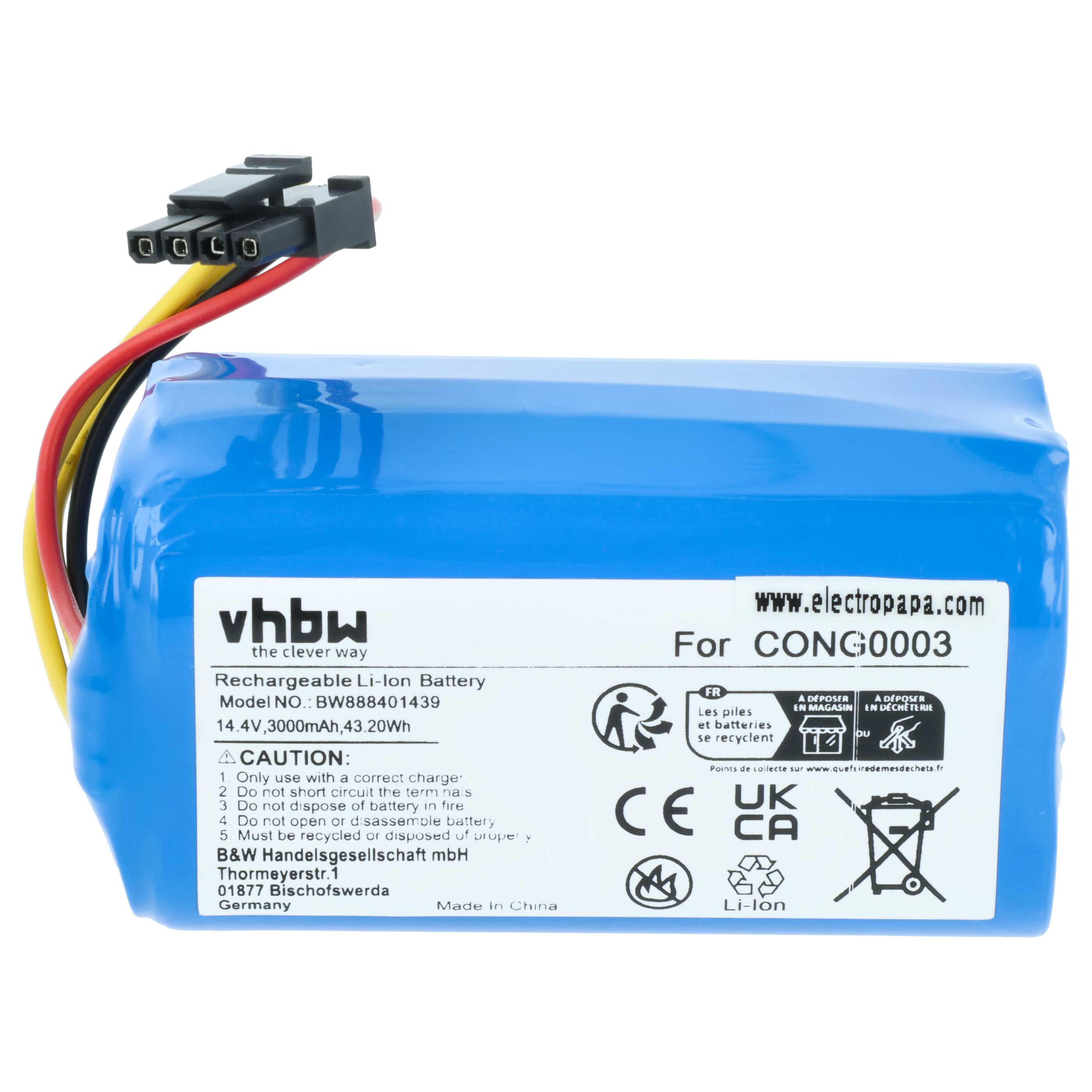 Battery replaces BLAUPUNKT 6.60.40.04-0, 6.60.40.05-0 for Blaupunkt etc. 3000mAh, 14.4V, Li-Ion
