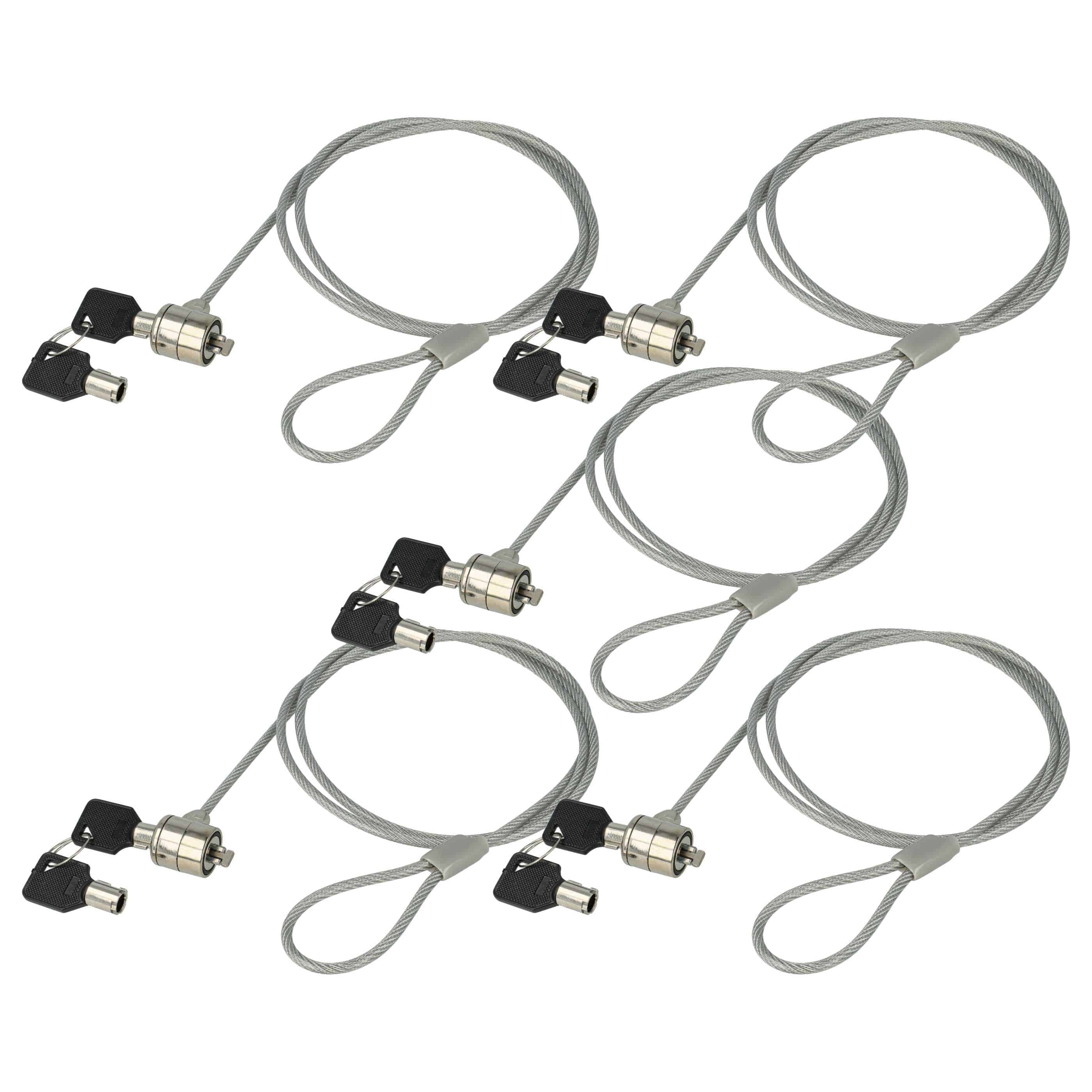 5x Kensington Lock suitable for Laptop, Notebook - Cable Lock with Keys, 1.2 m long