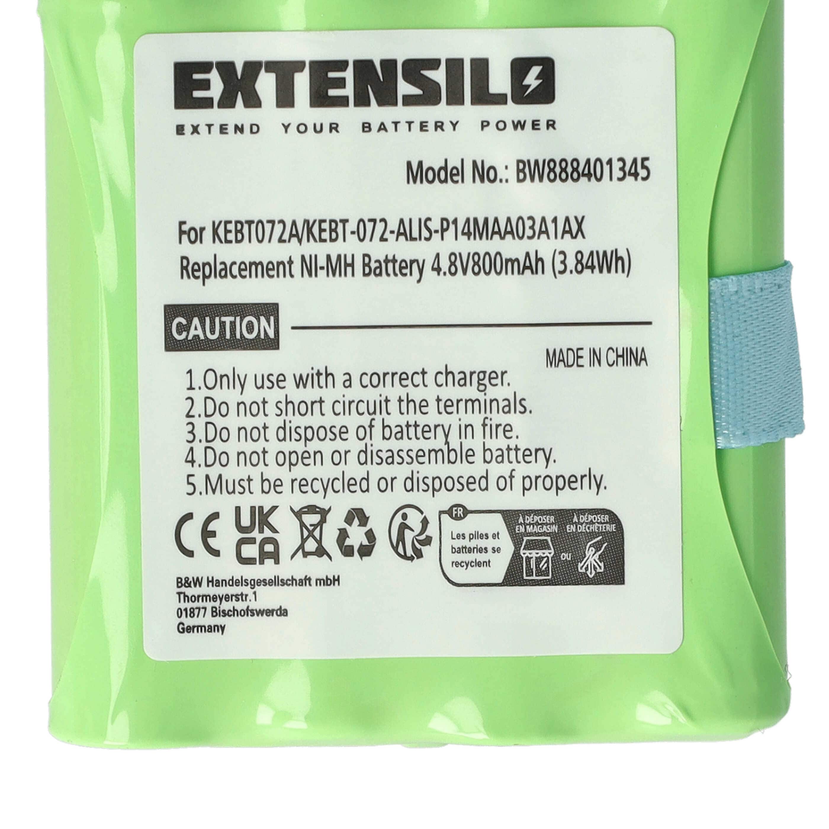 Radio 3x Battery replaces Midland KEBT072A, BATT4R, BATT-4R, KEBT-072-A - 800 mAh 4.8 V NiMH