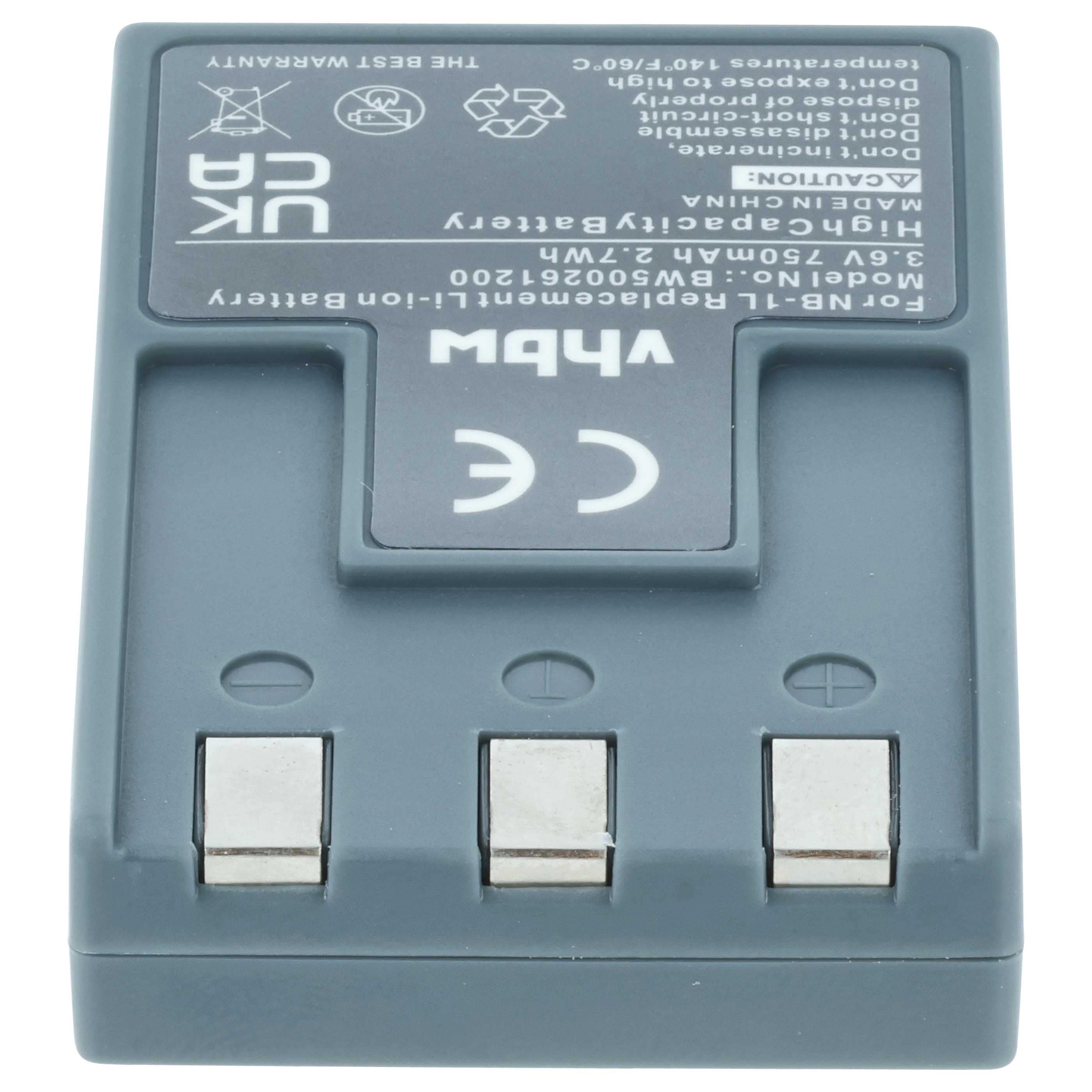 2x Battery replaces Canon NB-1LH, NB-1L - 750mAh, 3.6V, Li-Ion
