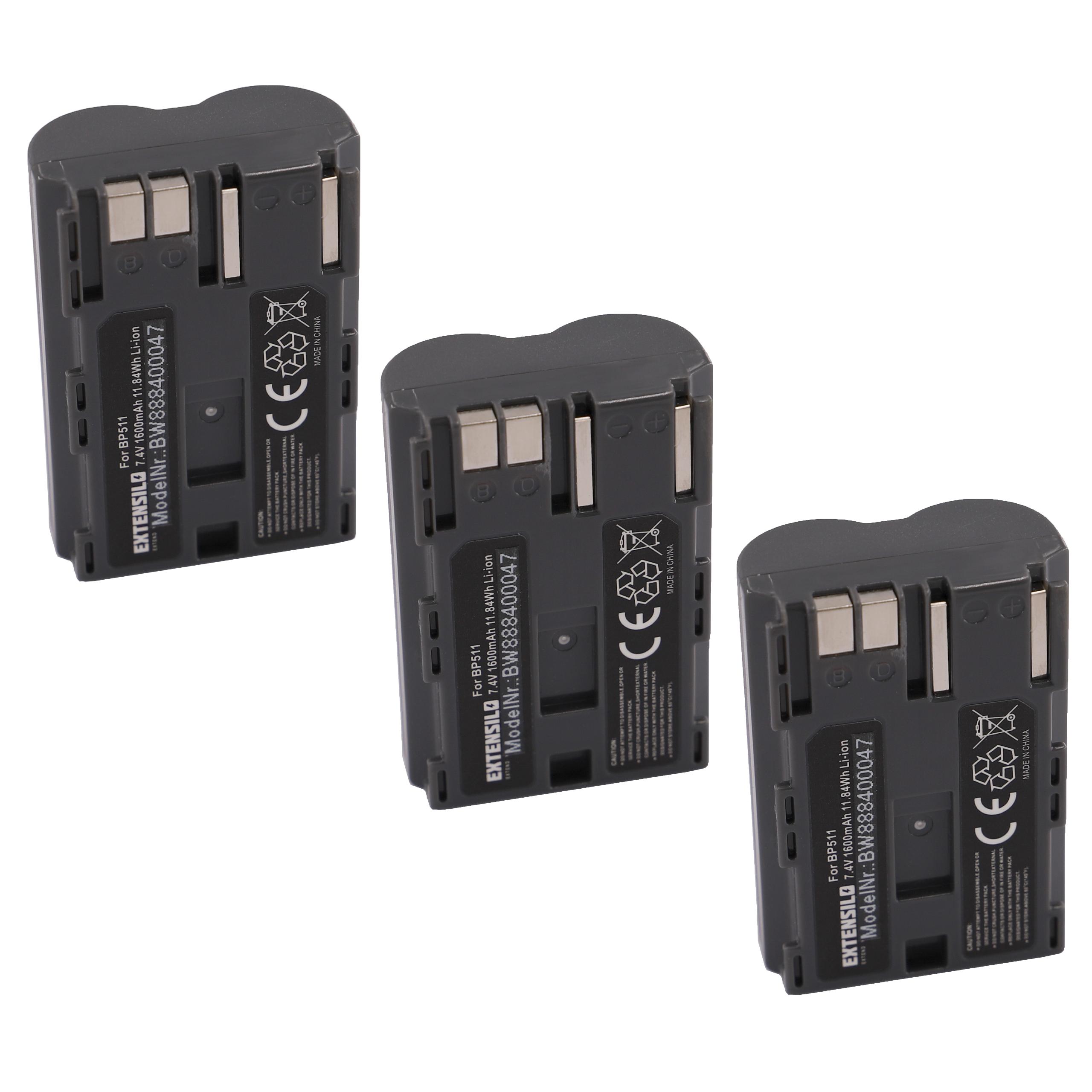 3x Battery replaces Canon BP-508, BP-535, BP-511A, BP-511, BP-522, BP-512, BP-514 - 1600mAh, 7.4V, Li-Ion