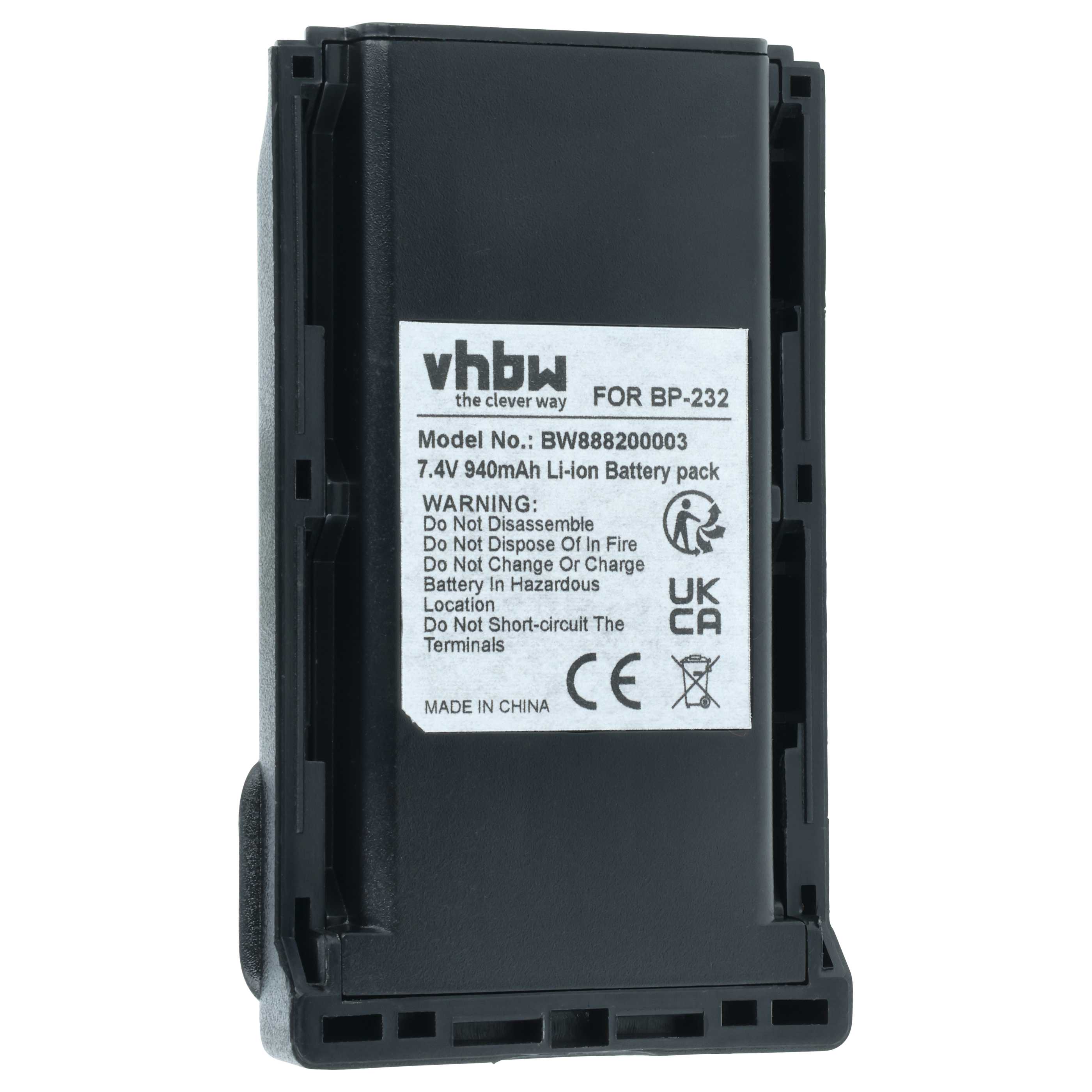 Radio Battery replaces Icom BJ-2000, BP-232H, BP-231N, BP-232, BP-231, BP-230, BP-230N - 940 mAh 7.4 V Li-Ion