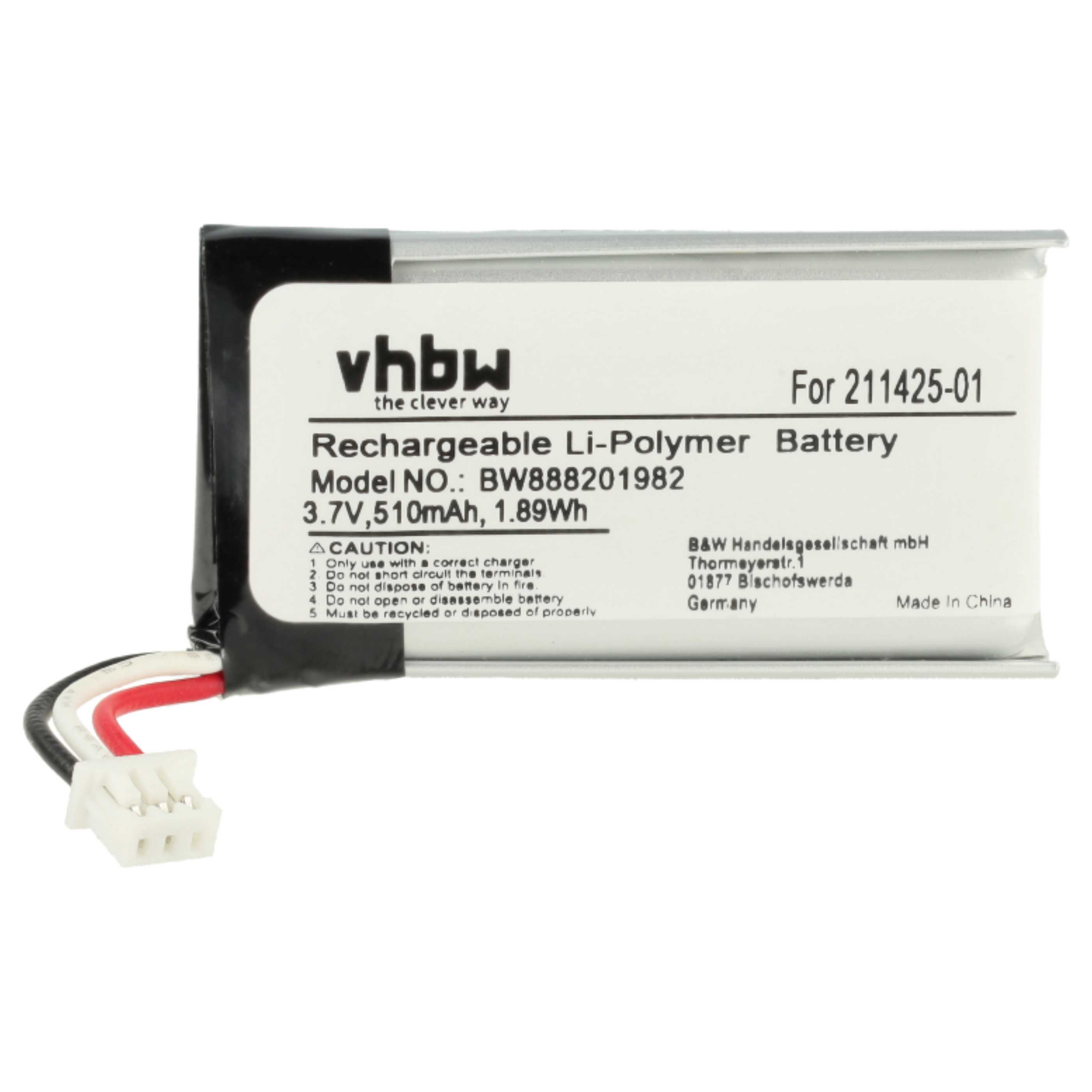 5x Akumulator do słuchawek bezprzewodowych zamiennik Plantronics 211425-01, 202555-01 - 510 mAh 3,7 V LiPo