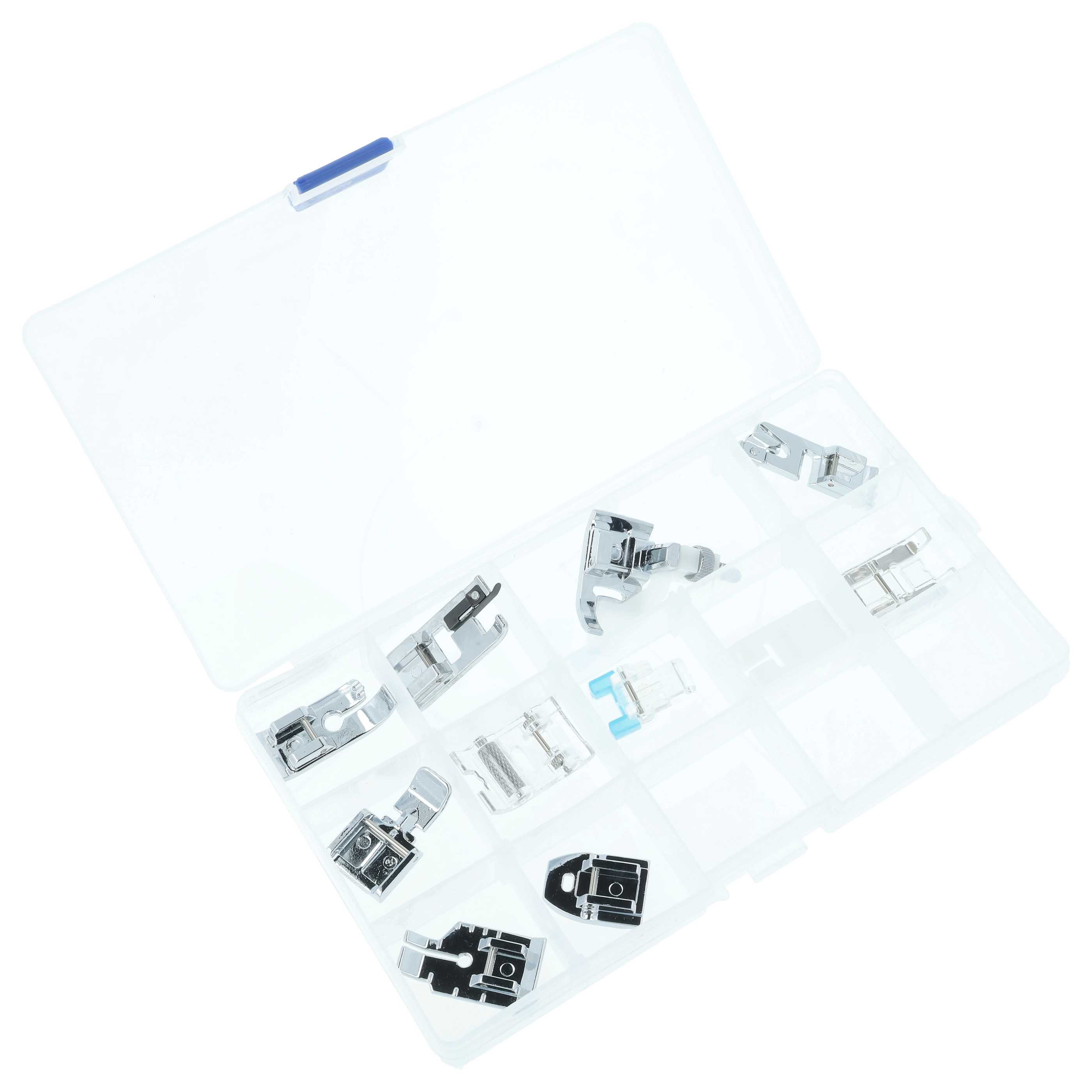 Set de 11x prensatelas con eje de pie bajo para máquinas de coser - Incl. caja de plástico