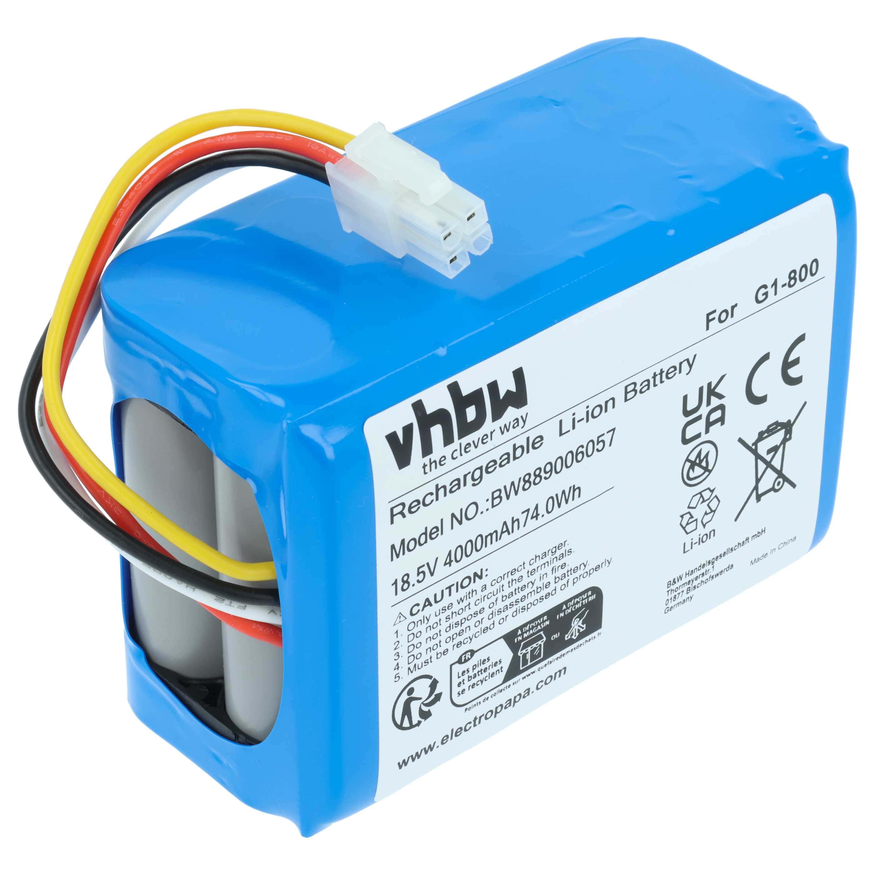 Battery replaces Ecovacs 201-2201-0903, 201-2325-010, 201-2325-0104, S21-LI-185-5800 - 4000 mAh 18.5 V Li-Ion