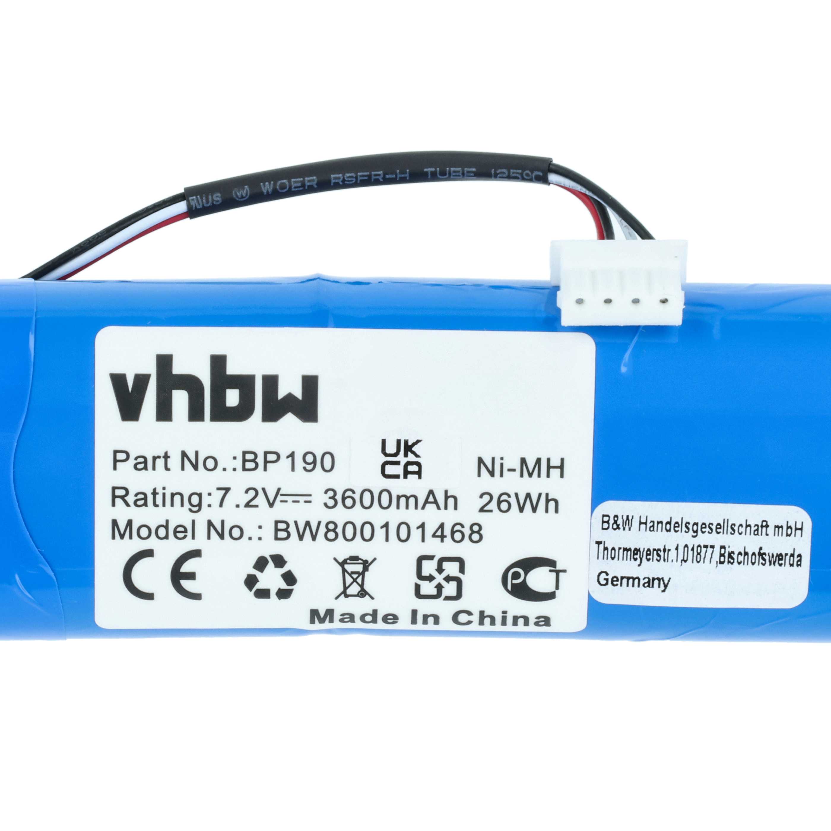 Batería reemplaza Fluke B11432, BP-190, BP190 para dispositivo medición (3600 mAh, 7,2 V, NiMH)