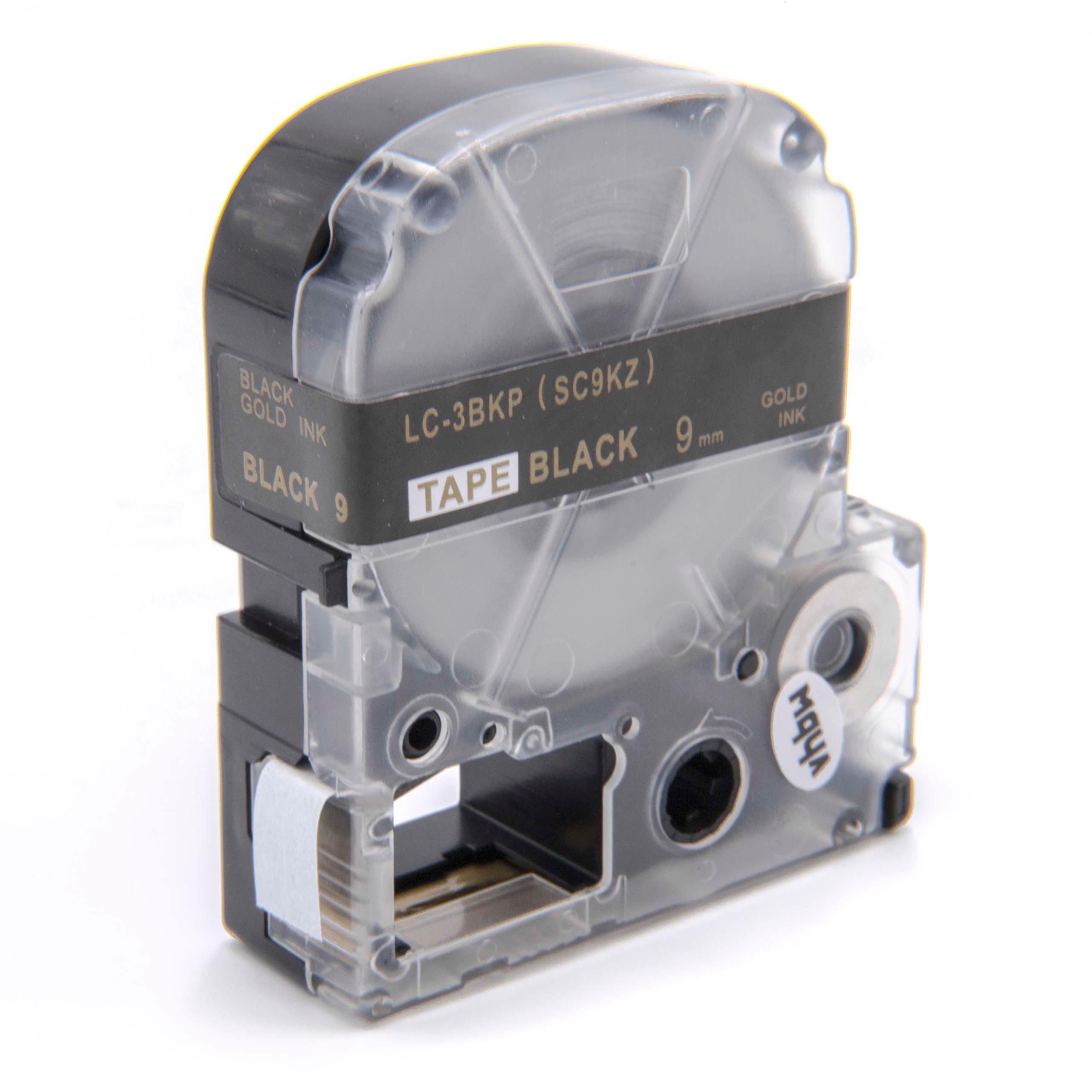 Cassette à ruban remplace Epson LC-3BKP - 9mm lettrage Or ruban Noir