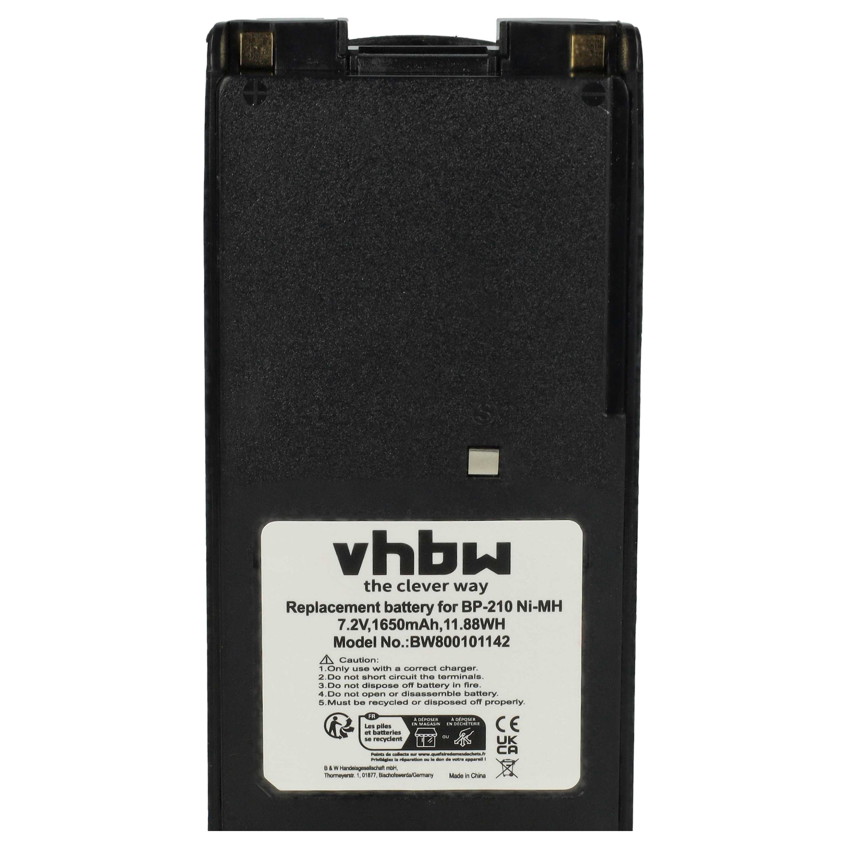 Radio Battery replaces Icom BP-210N, BP-211, BP-210, BP-209N, BP-209 - 1650 mAh 7.2 V NiMH + Belt Clip