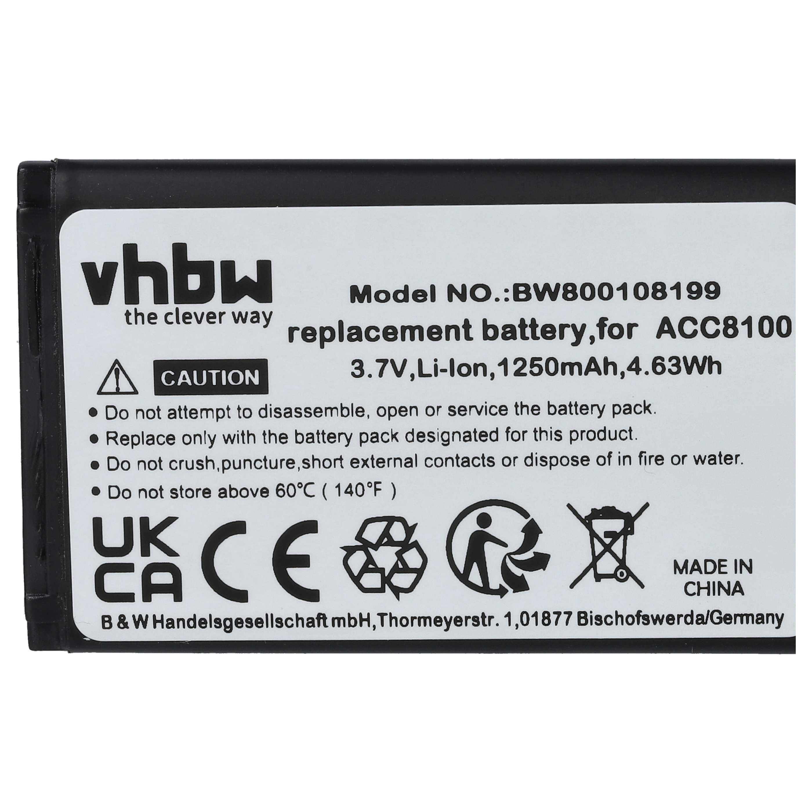 Dictaphone Battery replaces Philips ACC8100/00, ACC8100, 8403 810 00011 - 1250 mAh 3.7 V Li-Ion