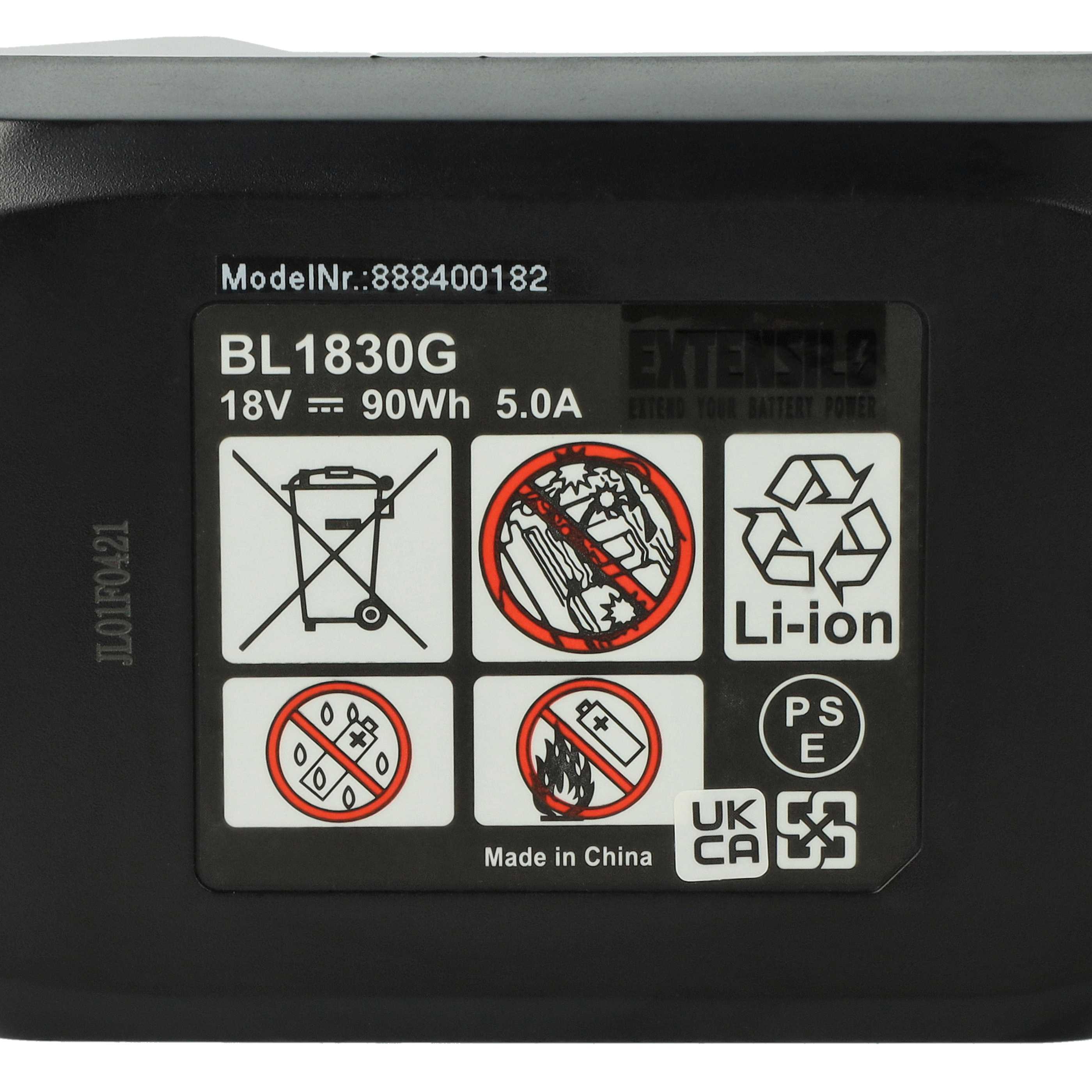 2x Battery replaces Makita 195608-4, 198186-3, 196367-3, BL1813G Electric Power Tool - 5000 mAh, 18 V, Li-Ion