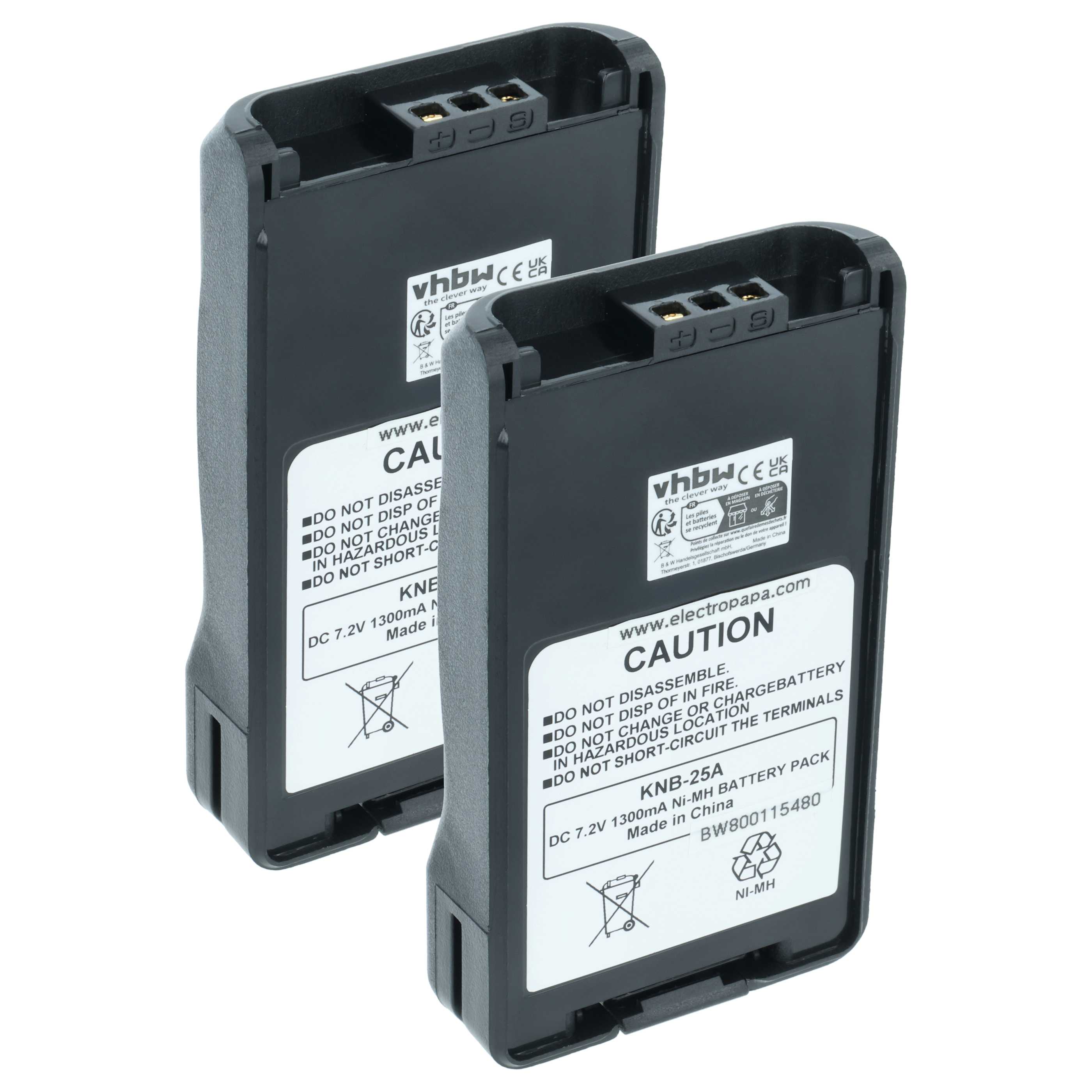 Radio 2x Battery replaces Kenwood KNB-24L, KNB-24LX, KNB-25A, KNB-24, KNB-24Li, KNB-25 - 1300 mAh 7.2 V NiMH