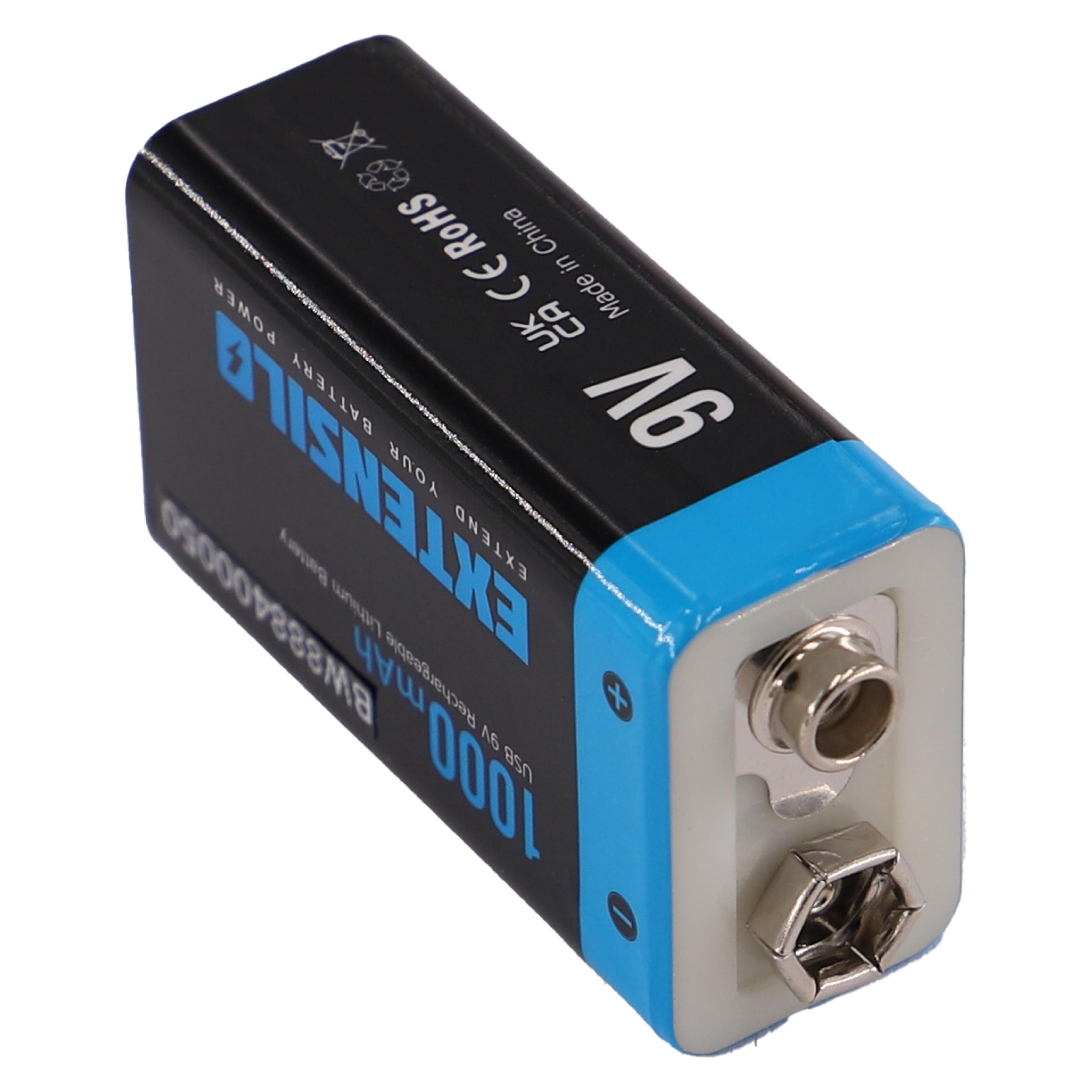 Pile bloc 9V rechargeable pour divers appareils - 1Ah 9V Li-polymère + port micro-USB