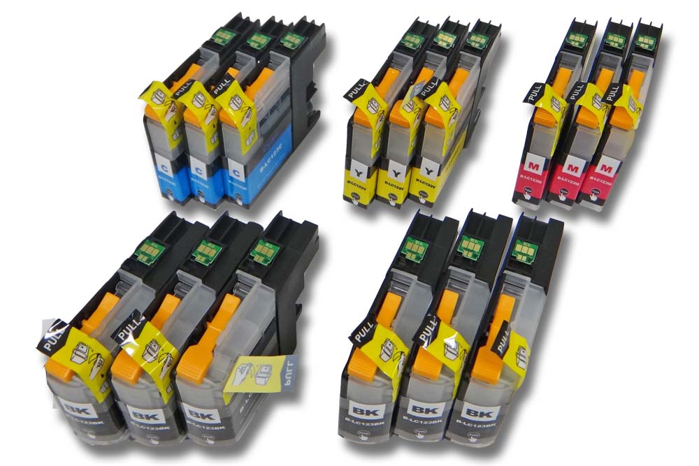 Set de 15x cartuchos de tinta reemplaza Brother LC123, LC123C, LC123BK para impresora - B/C/M/Y 186 ml + chip