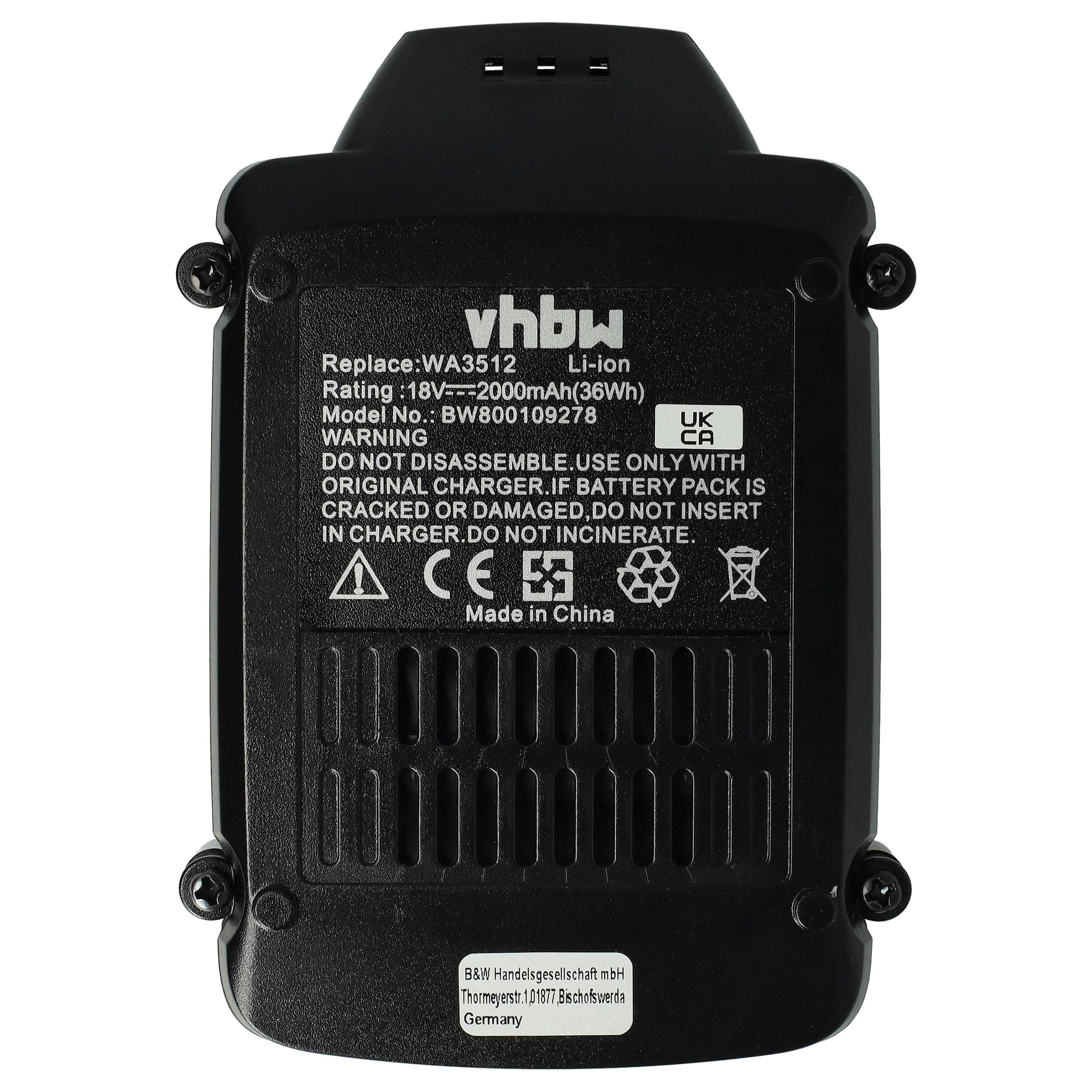 Battery replaces Rockwell RW9351.1 Electric Power Tool - 2000 mAh, 18 V, Li-Ion