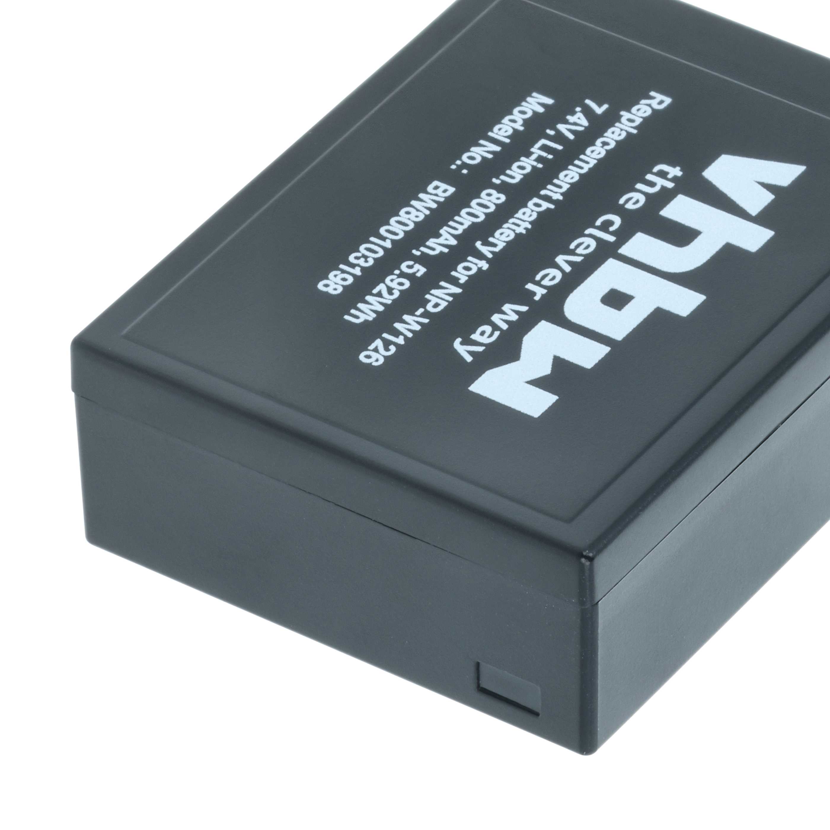 2x Battery replaces Fuji Fujifilm NP-W126s, NP-W126 - 800mAh, 7.2V, Li-Ion