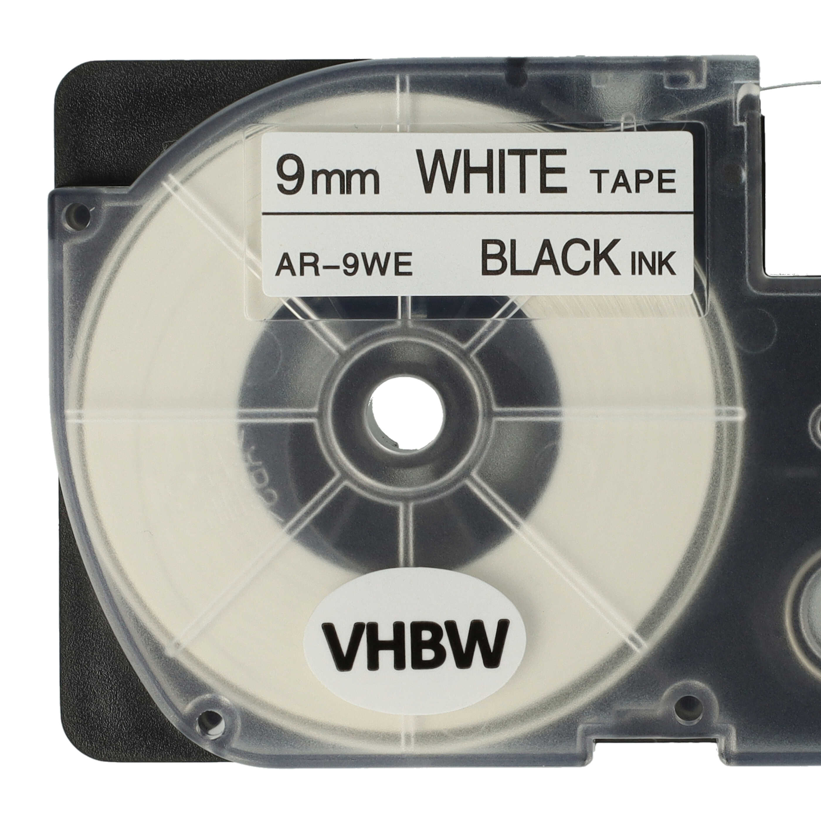 Label Tape as Replacement for Casio XR-9WE1, XR-9WE - 9 mm Black to White