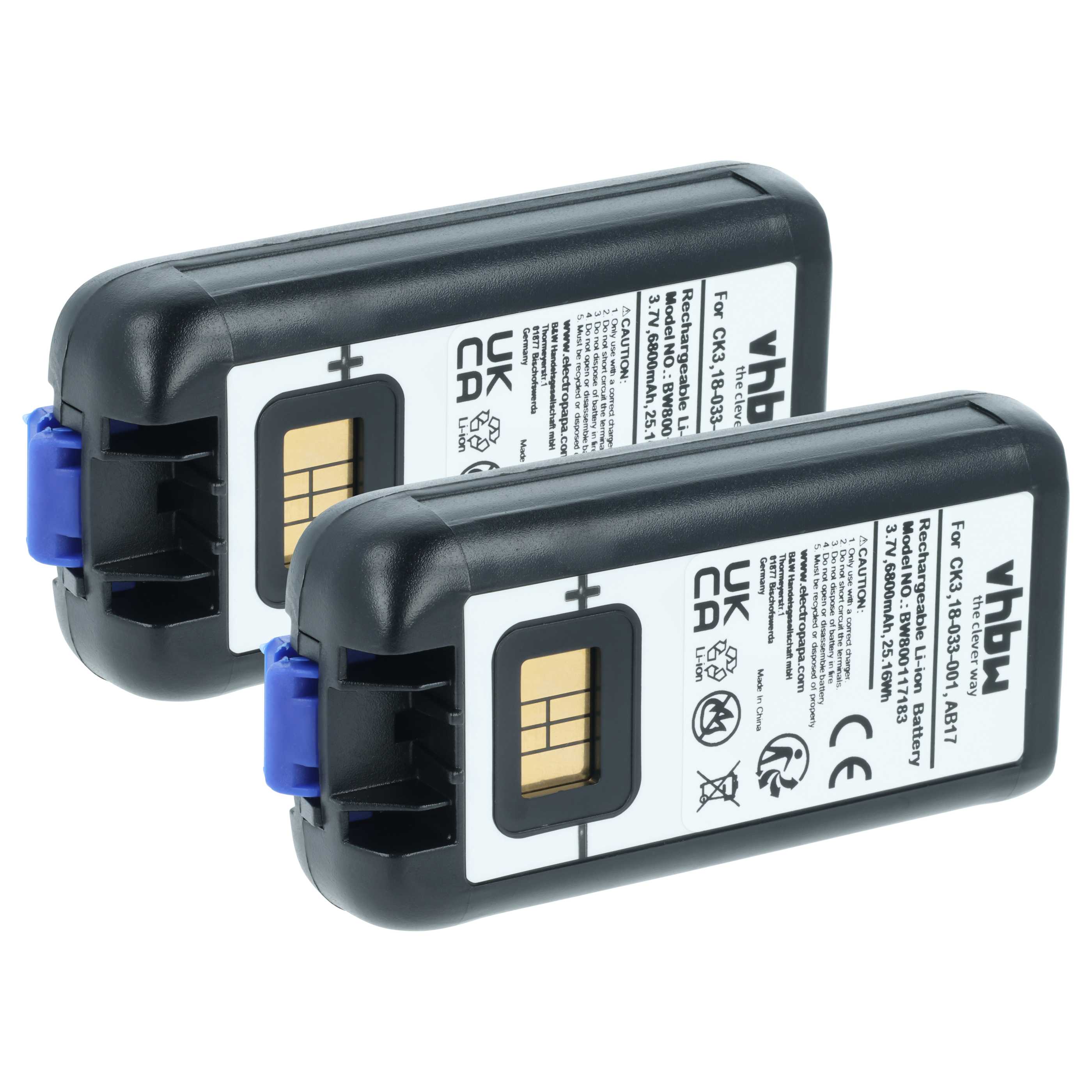 2x Batteria sostituisce Intermec 318-033-021, 318-033-001 per barcode scanner Intermec - 6800mAh 3,7V Li-Ion