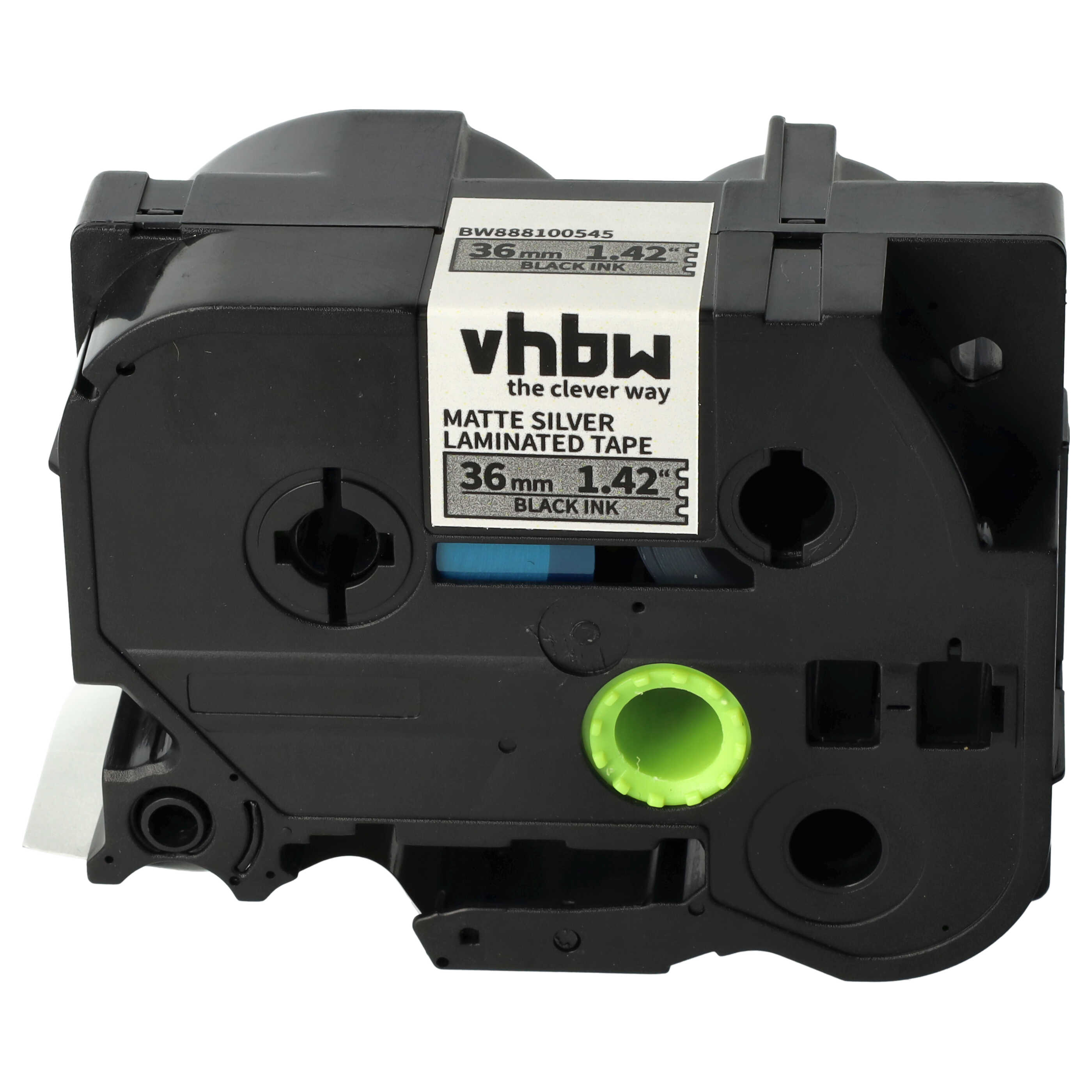 Label Tape replaces Brother AHe-M961, HGE-M961, HGEM961 - 36 mm Black to Matt-Silver