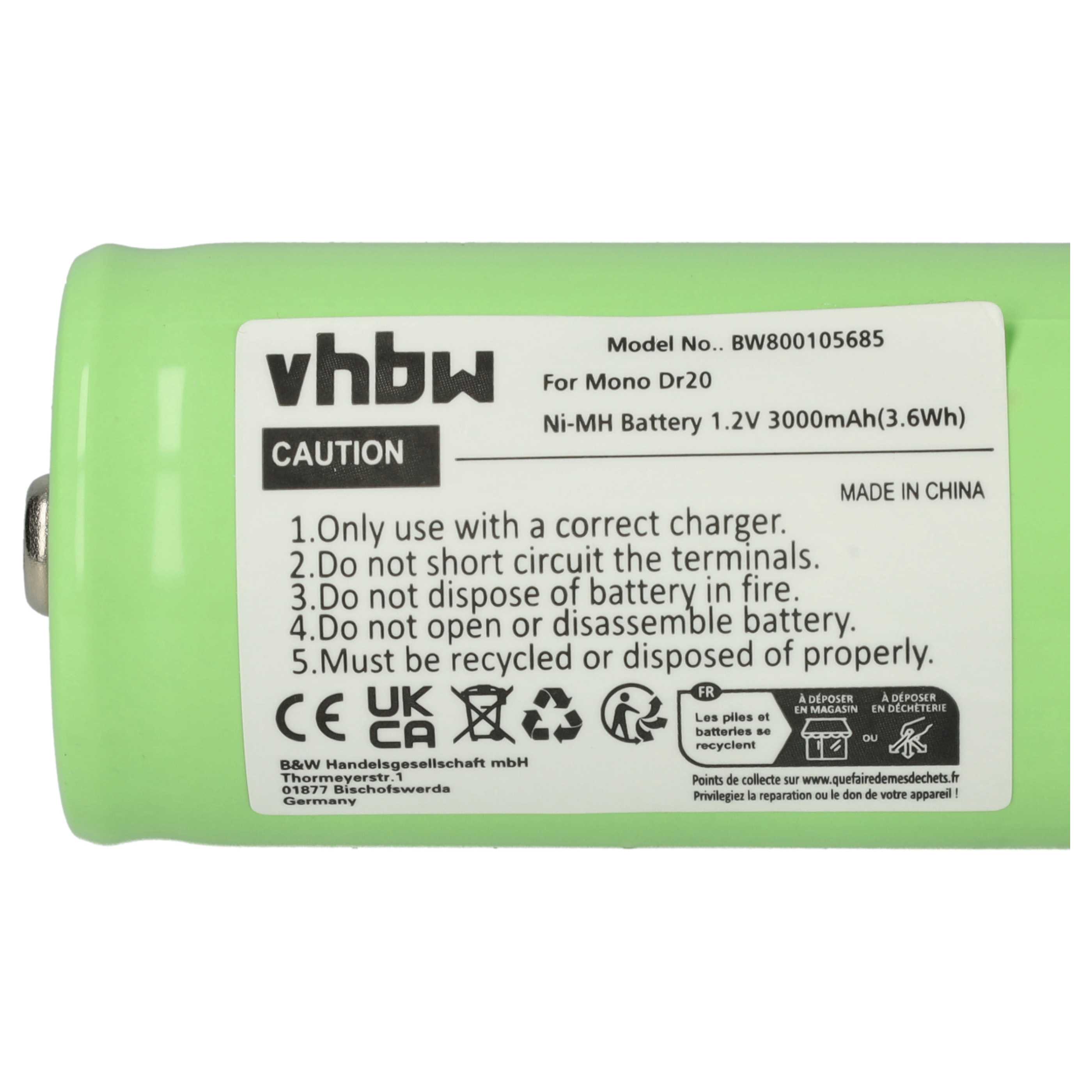 Radio 4x Battery replaces KR20, HR20, Mono D, R20, LR20 - 3000 mAh 1.2 V NiMH
