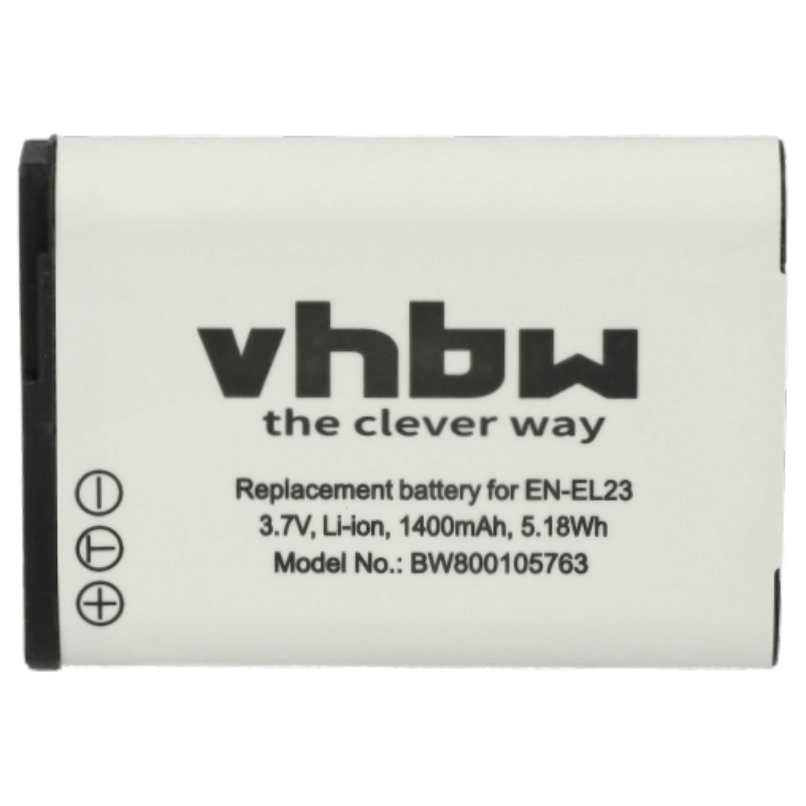 2x Battery replaces Nikon EN-EL23 - 1400mAh, 3.8V, Li-Ion