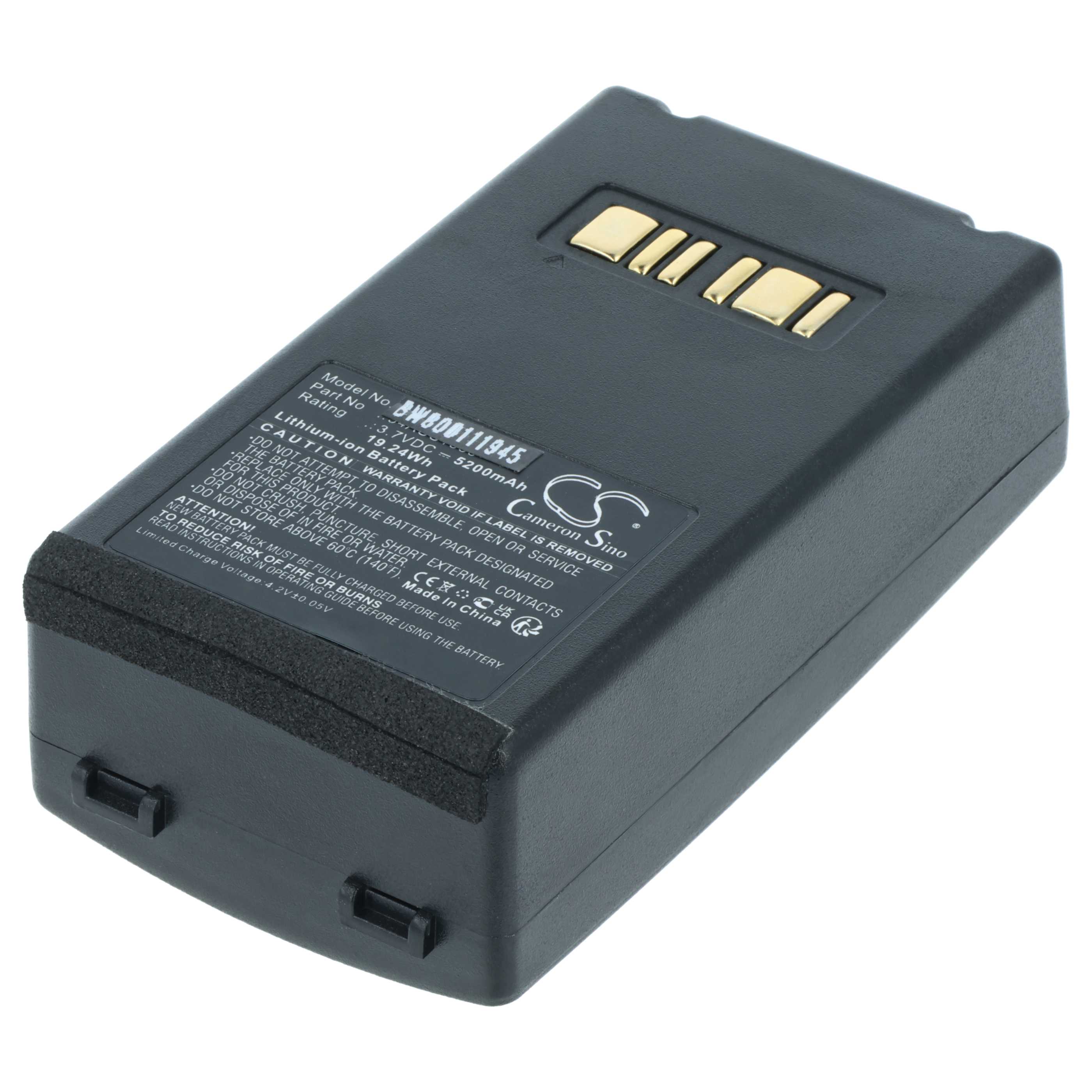 Batería reemplaza Datalogic 94ACC1386, BT-26, BT-10 para escáner código de barras (5200 mAh, 3,7 V, Li-Ion)