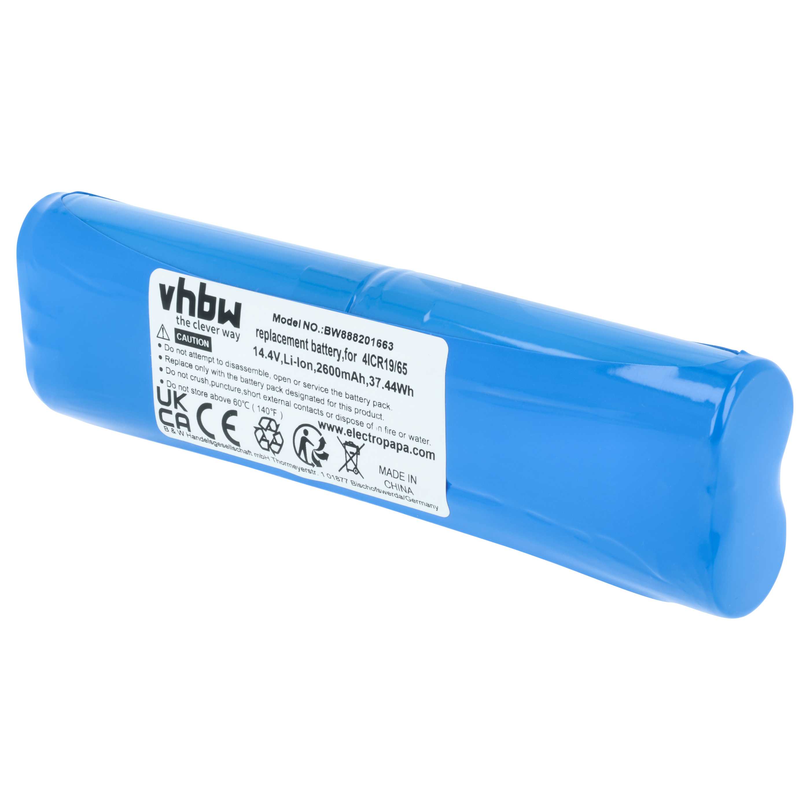 Battery replaces Bissell 4ICR19/65, 1607381 for Philips etc. 2600mAh, 14.4V, Li-Ion