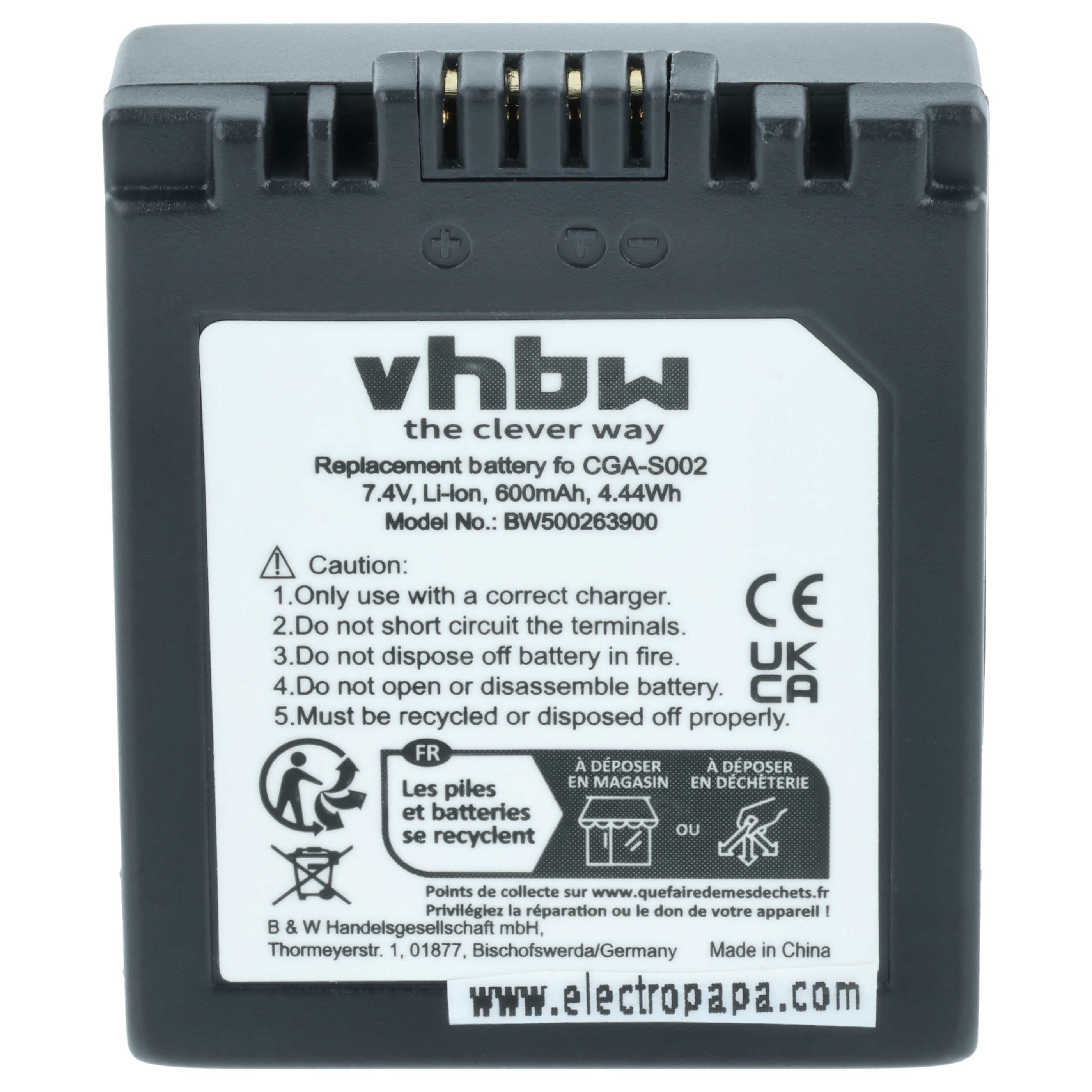 Battery replaces Panasonic CGA-S002A/1B, CGA-S002E/1B - 550mAh, 7.2V, Li-Ion