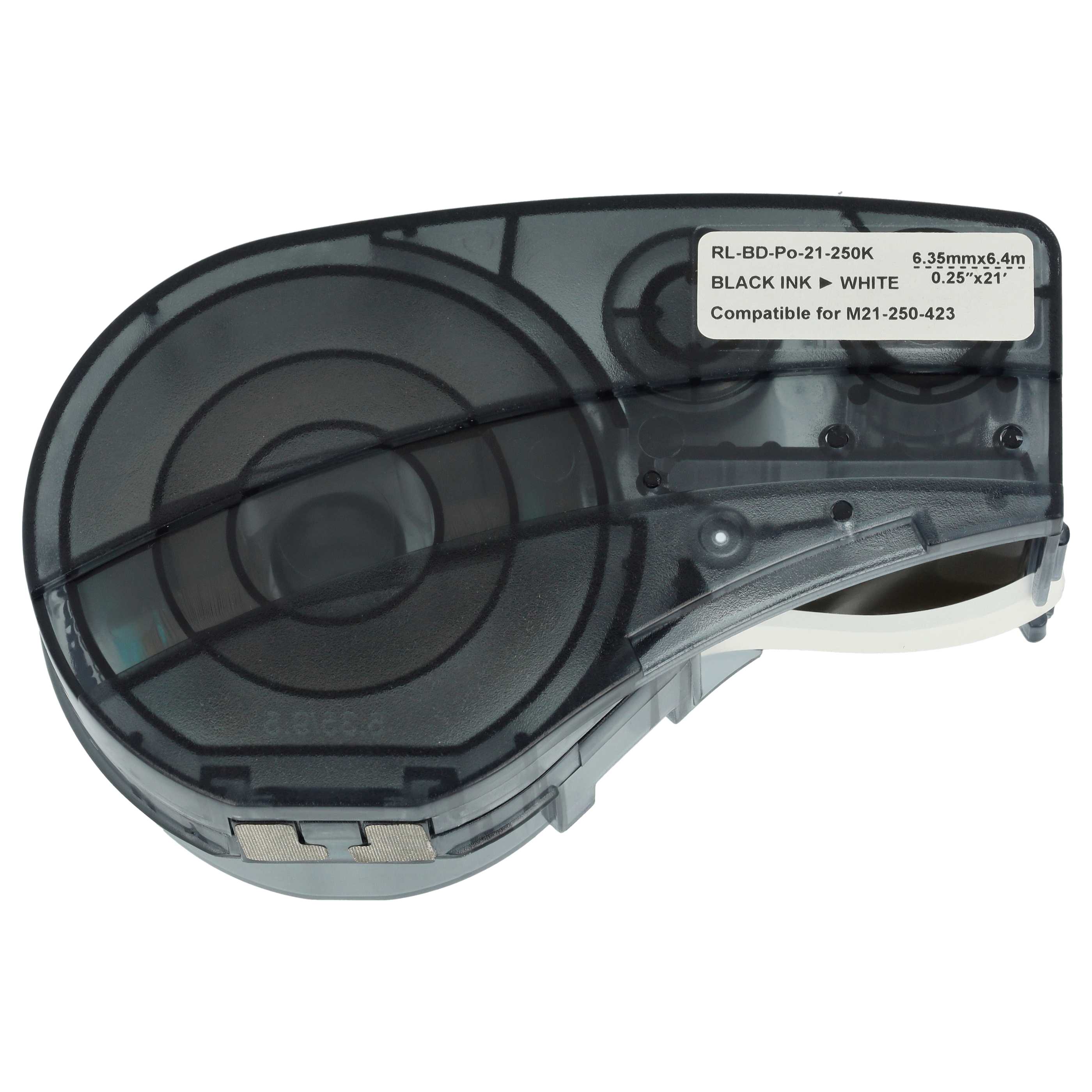 Cassetta nastro sostituisce Brady M21-250-423 per etichettatrice Brady 6,35mm nero su bianco, poliestere