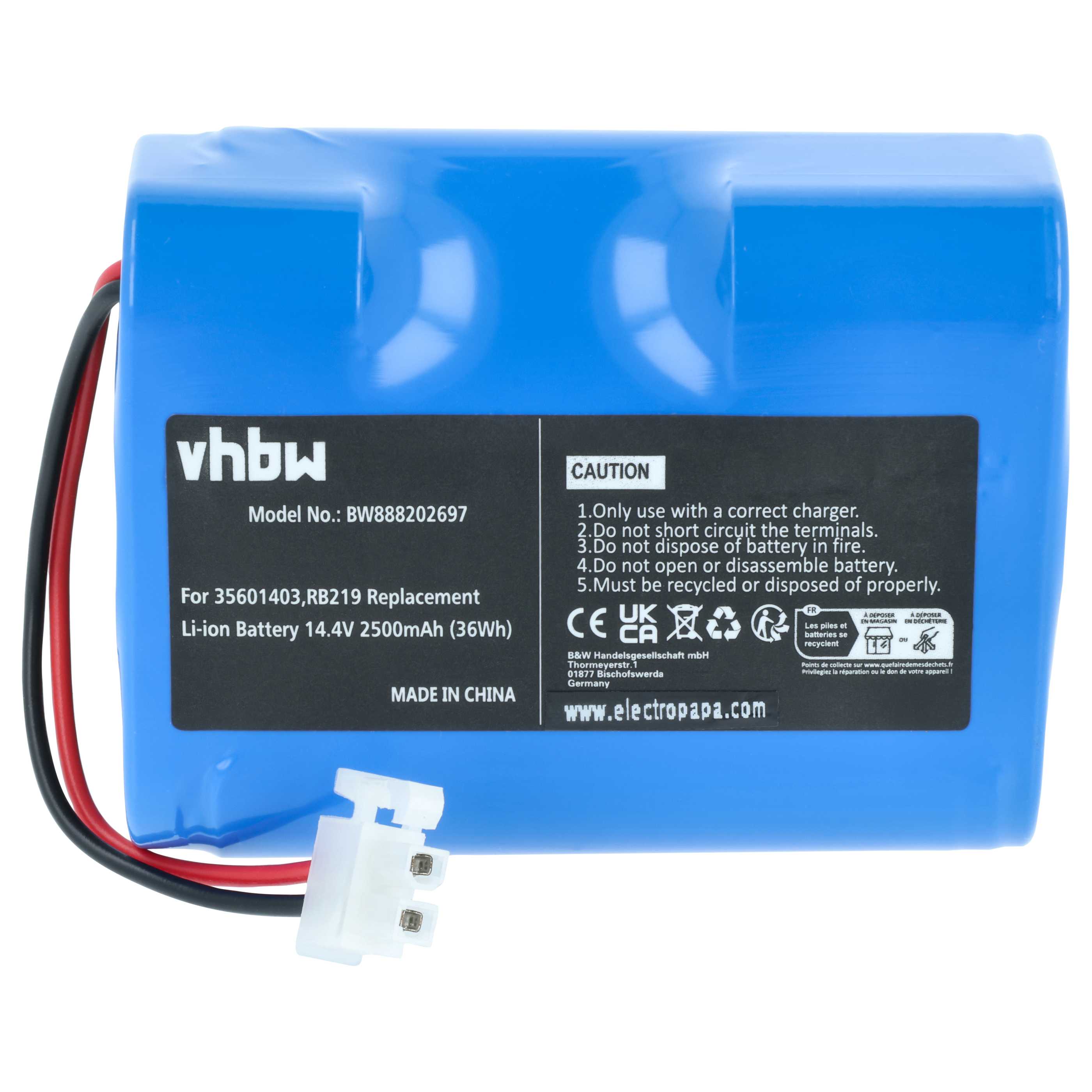 Batteria sostituisce Hoover 35601727, 35601403, RB219, Li-RB226 per robot aspiratore - 2500mAh 14,4V Li-Ion