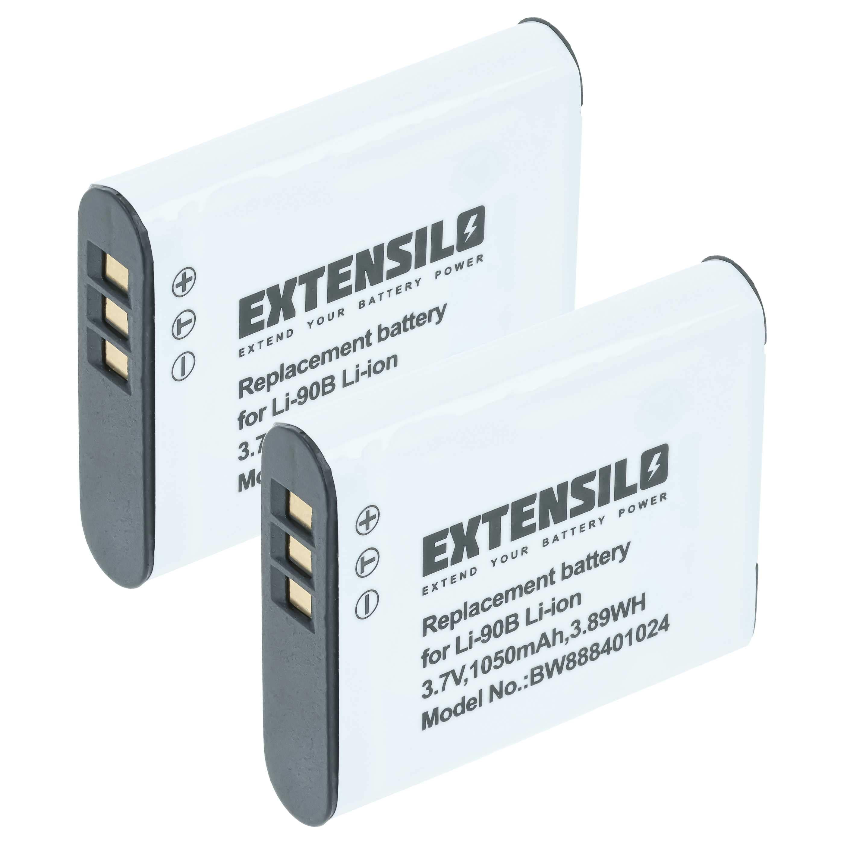 2x Battery replaces Olympus Li-92B, Li-90B - 1050mAh, 3.7V, Li-Ion