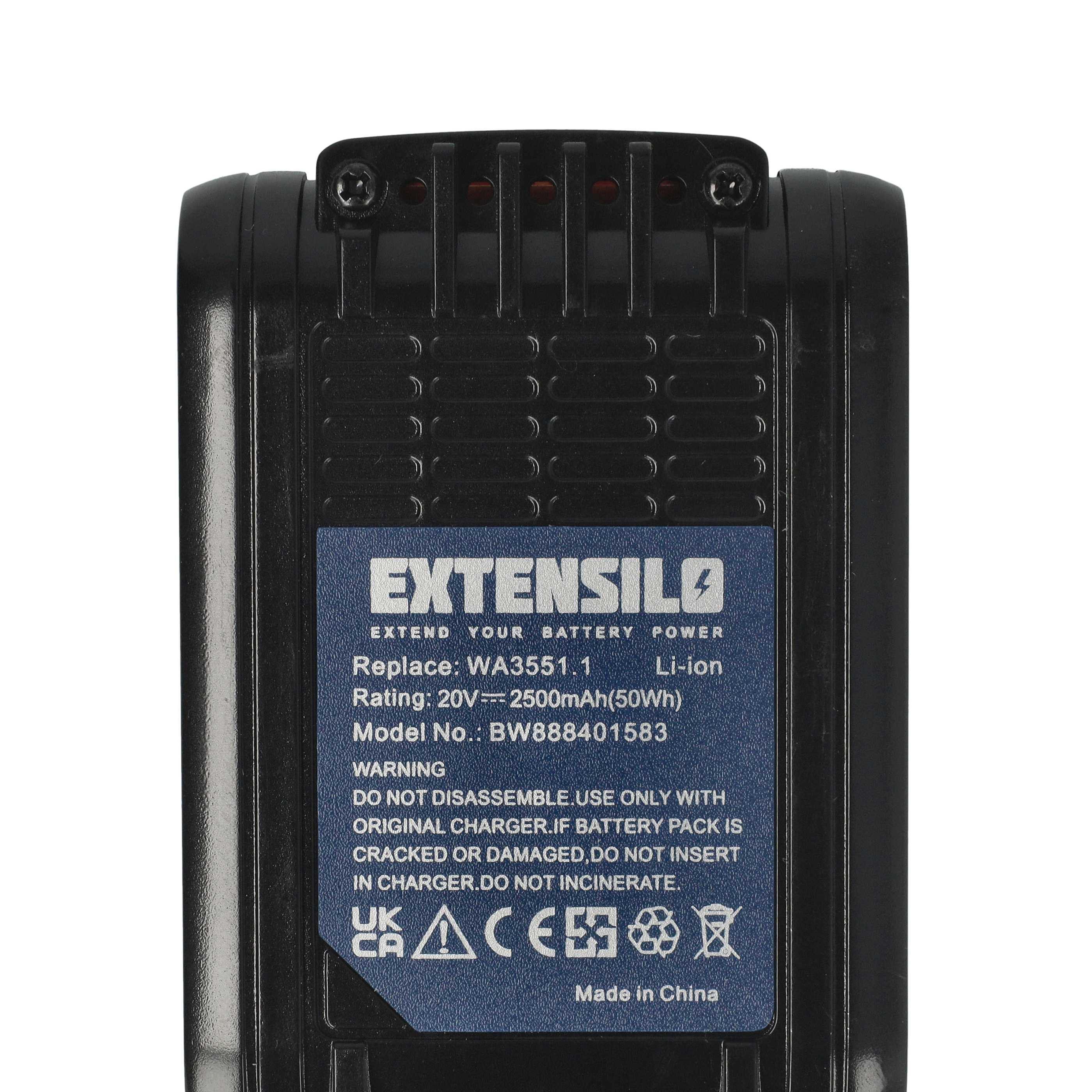 2x Battery replaces Rockwell RW9351.1 Electric Power Tool - 2500 mAh, 20 V, Li-Ion