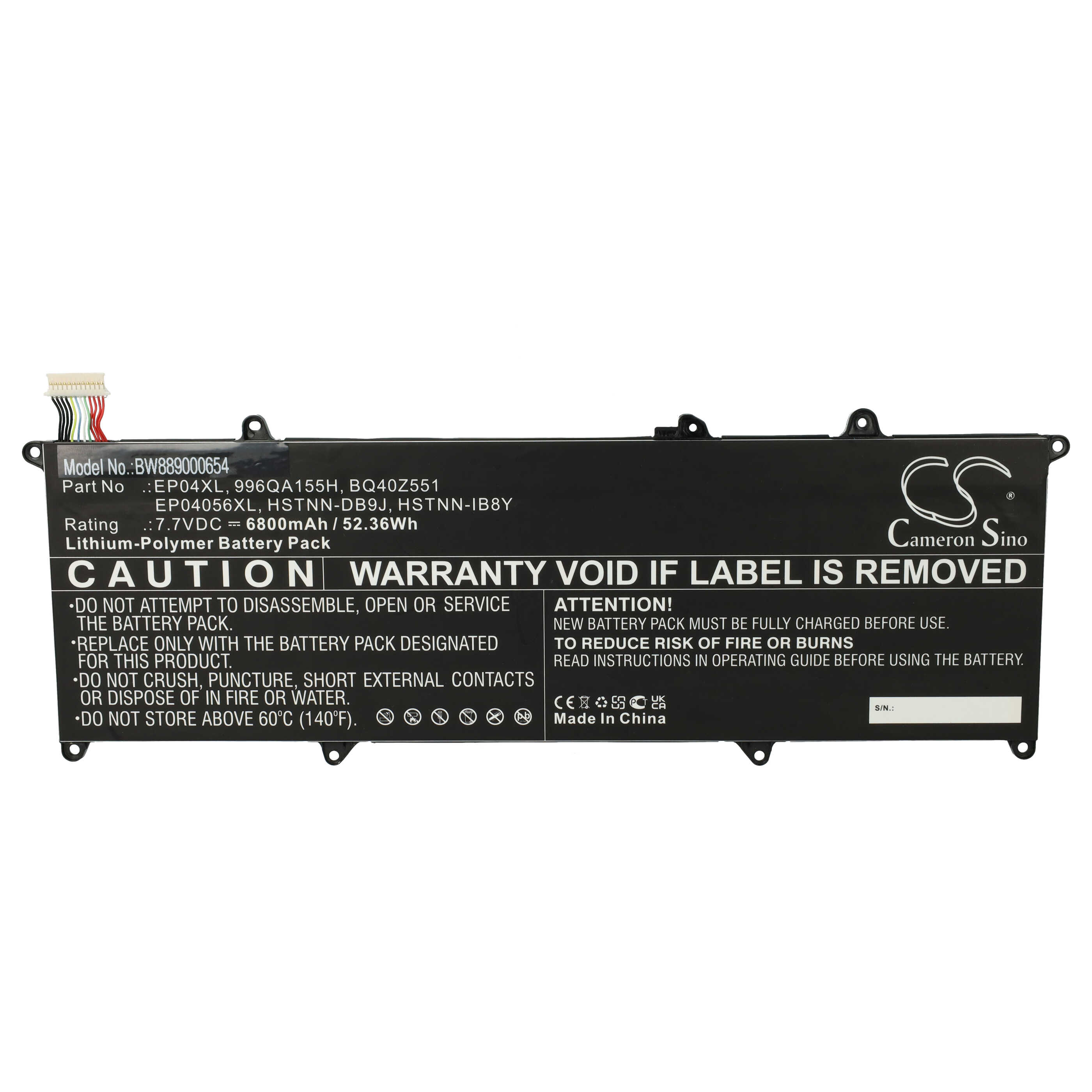 Batterie remplace HP BQ40Z551, EP04056XL, 996QA155H pour ordinateur portable - 6800mAh 7,7V Li-polymère