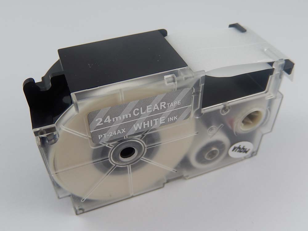 Cassette à ruban remplace Casio XR-24AX1, XR-24AX - 24mm lettrage Blanc ruban Transparent