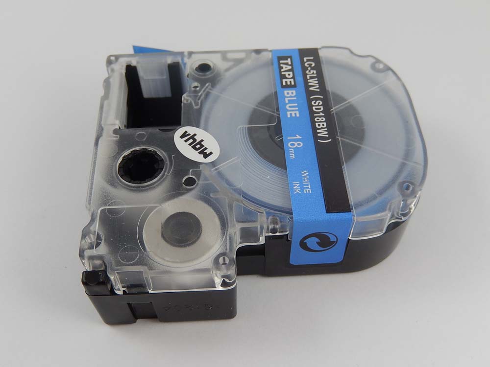 Label Tape as Replacement for Epson LC-5LWV - 18 mm White to Blue