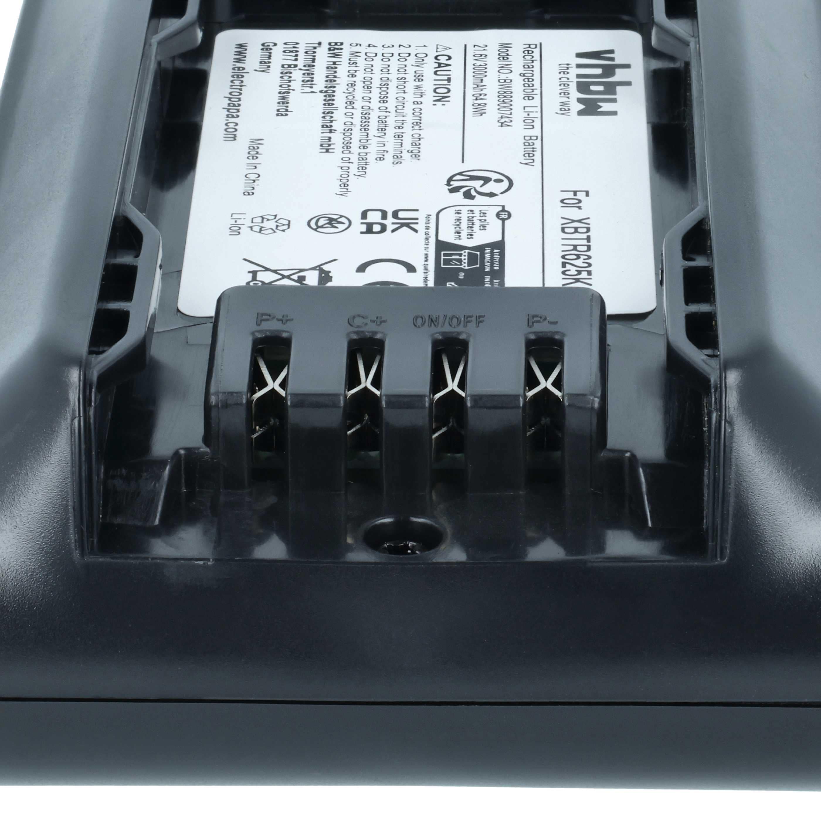 Battery replaces Shark XBTR625KSLN, XBTR625KSLEU, XBTR625KDC, XBTR625 for Shark 3000mAh, 21.6V, Li-Ion