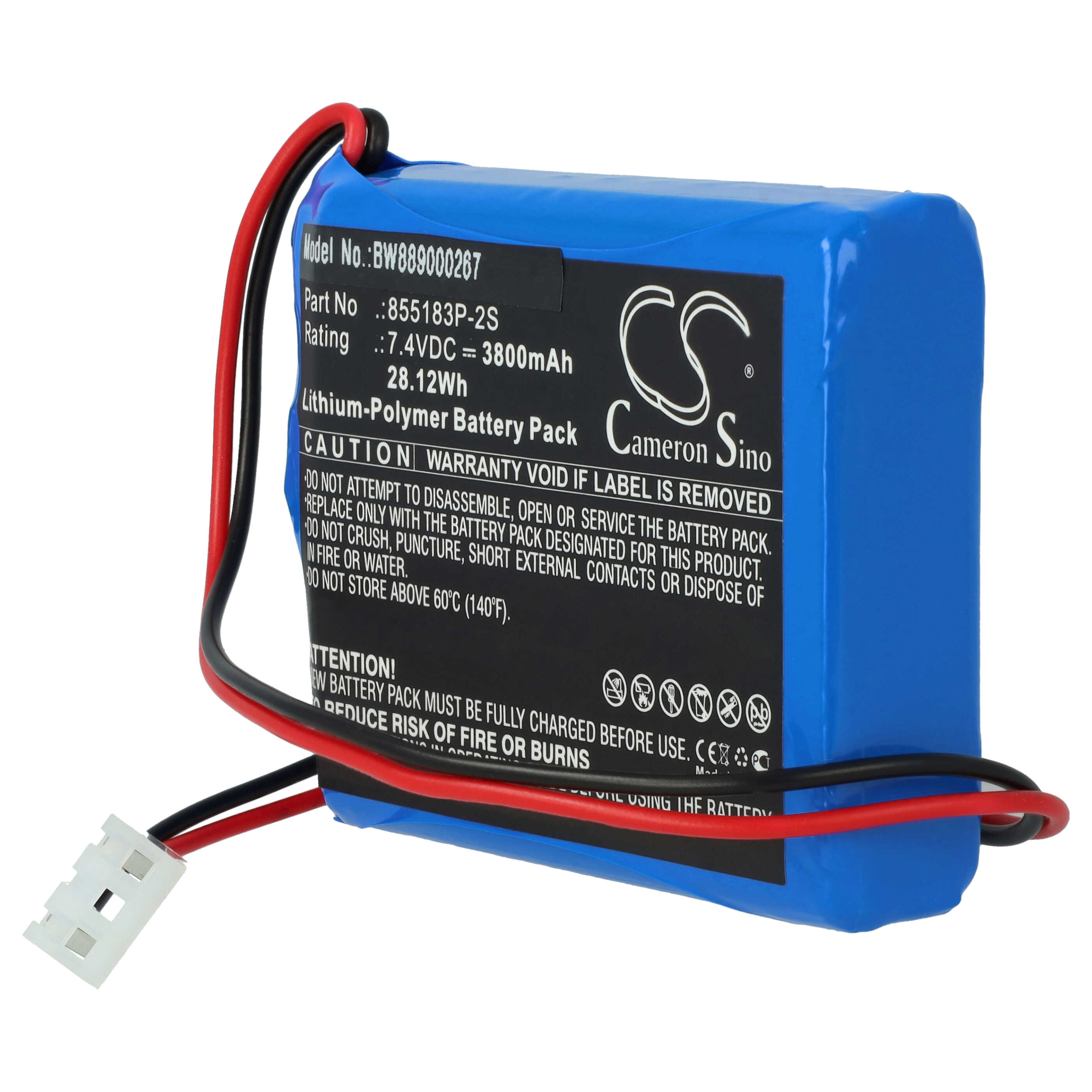 Batería reemplaza CONTEC 855183P-2S para tecnología médica (3800 mAh, 7,4 V, Li-Polímero)
