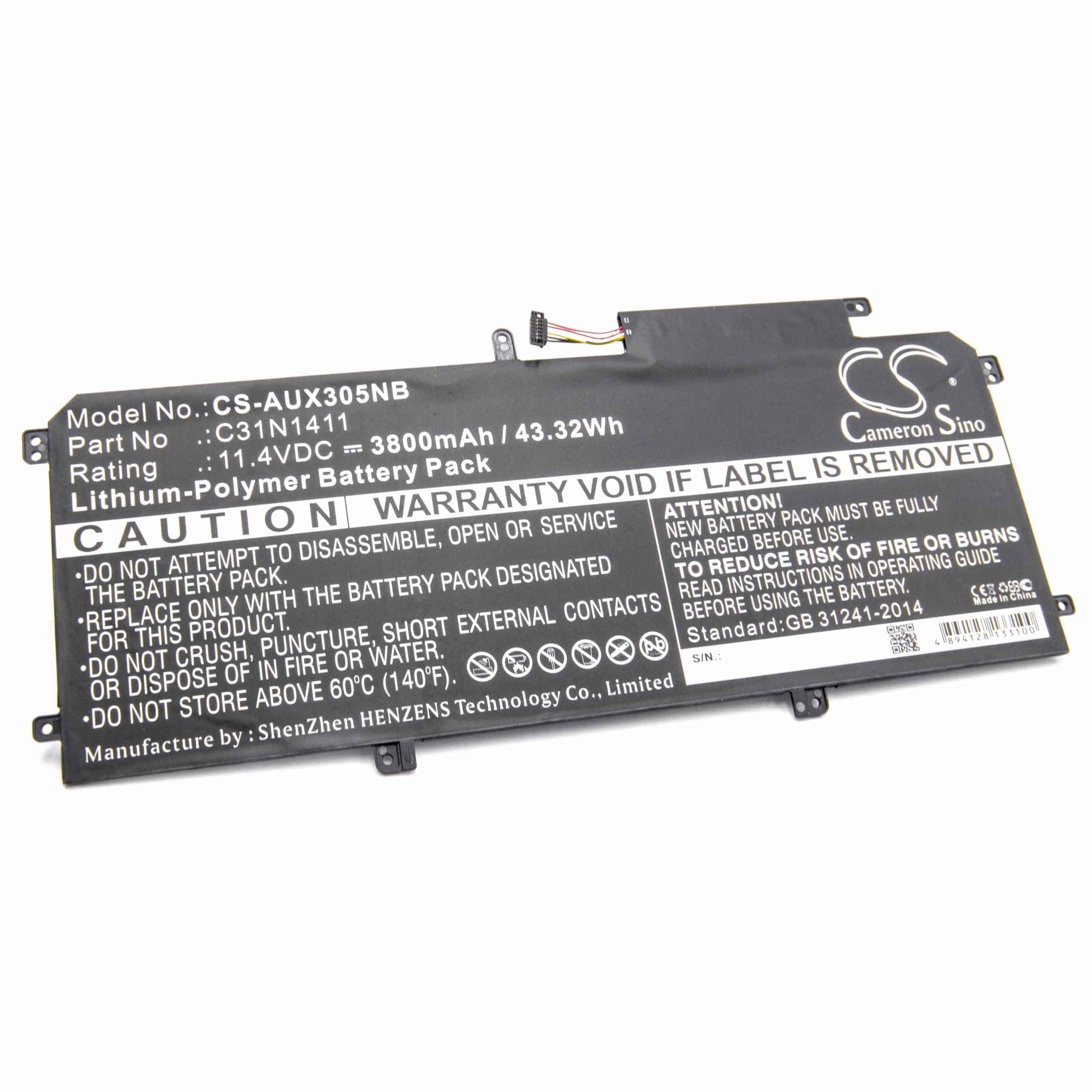 Batterie remplace Asus 0B200-01180000, C31N1411 pour ordinateur portable - 3800mAh 11,4V Li-polymère