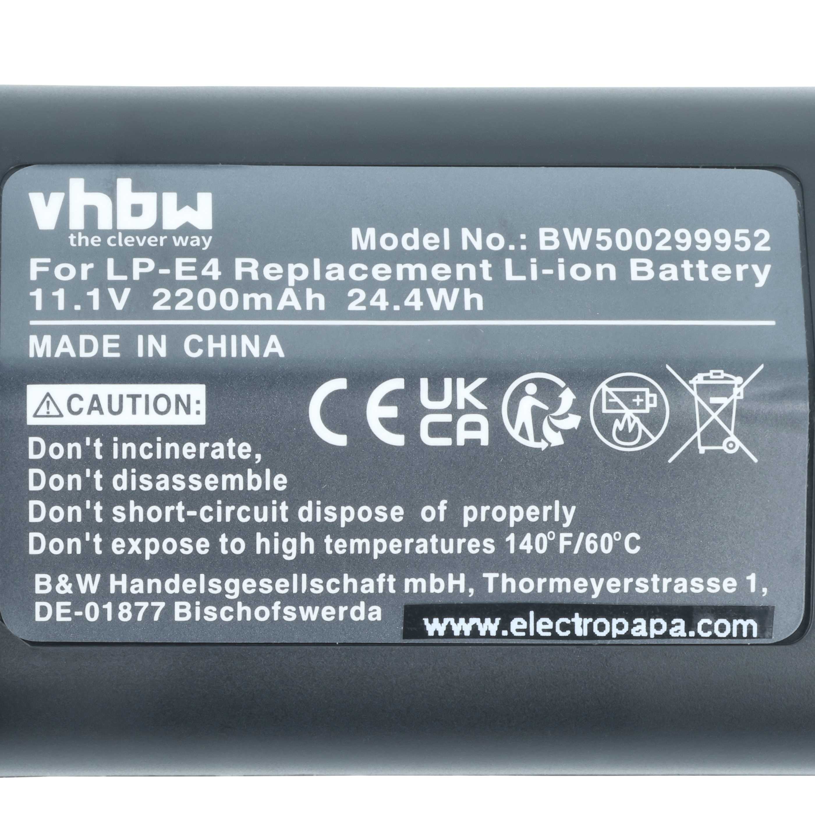 3x Battery replaces Canon LP-E4N, LP-E4 - 2200mAh, 11.1V, Li-Ion