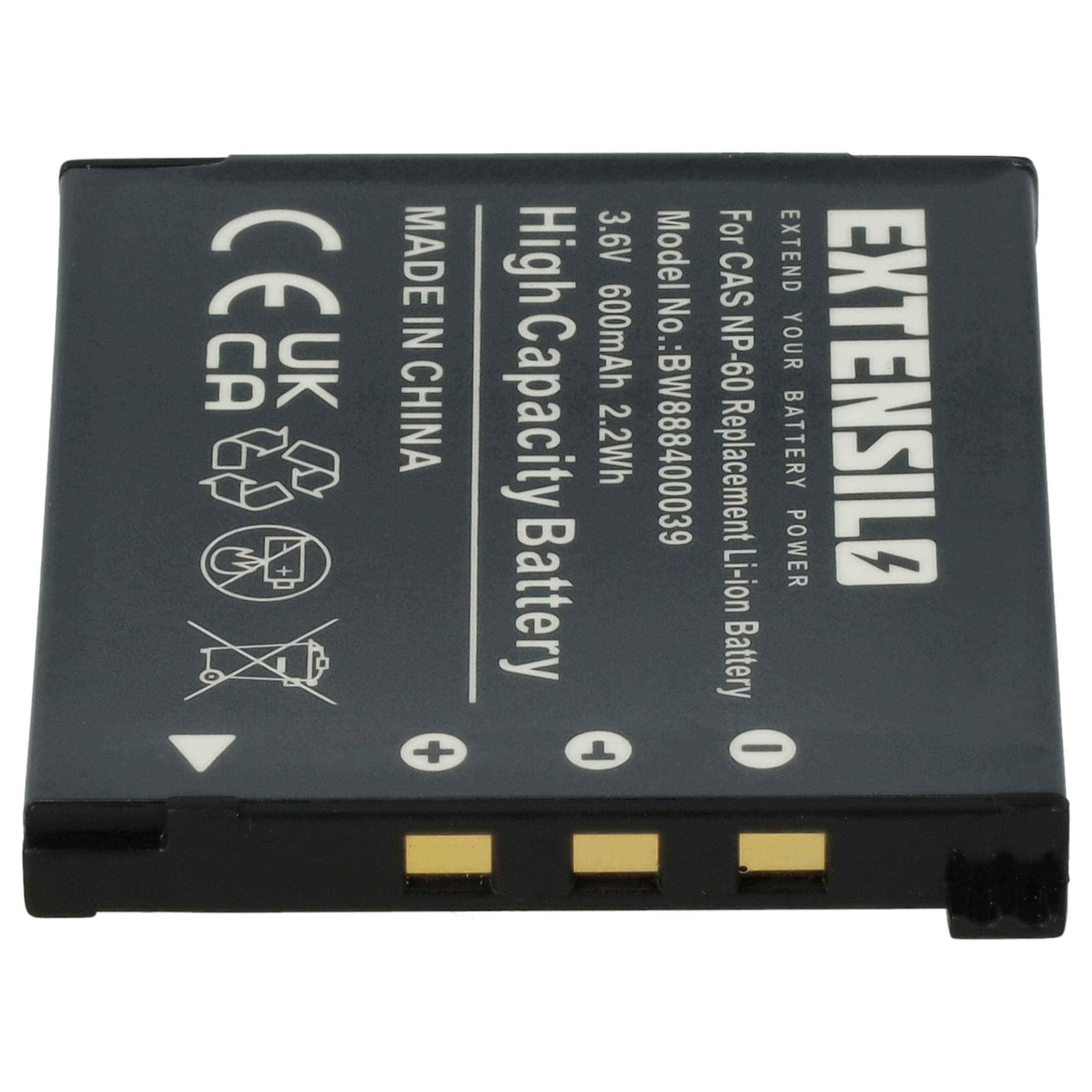 Battery replaces Casio NP-60 - 600mAh, 3.7V, Li-Ion