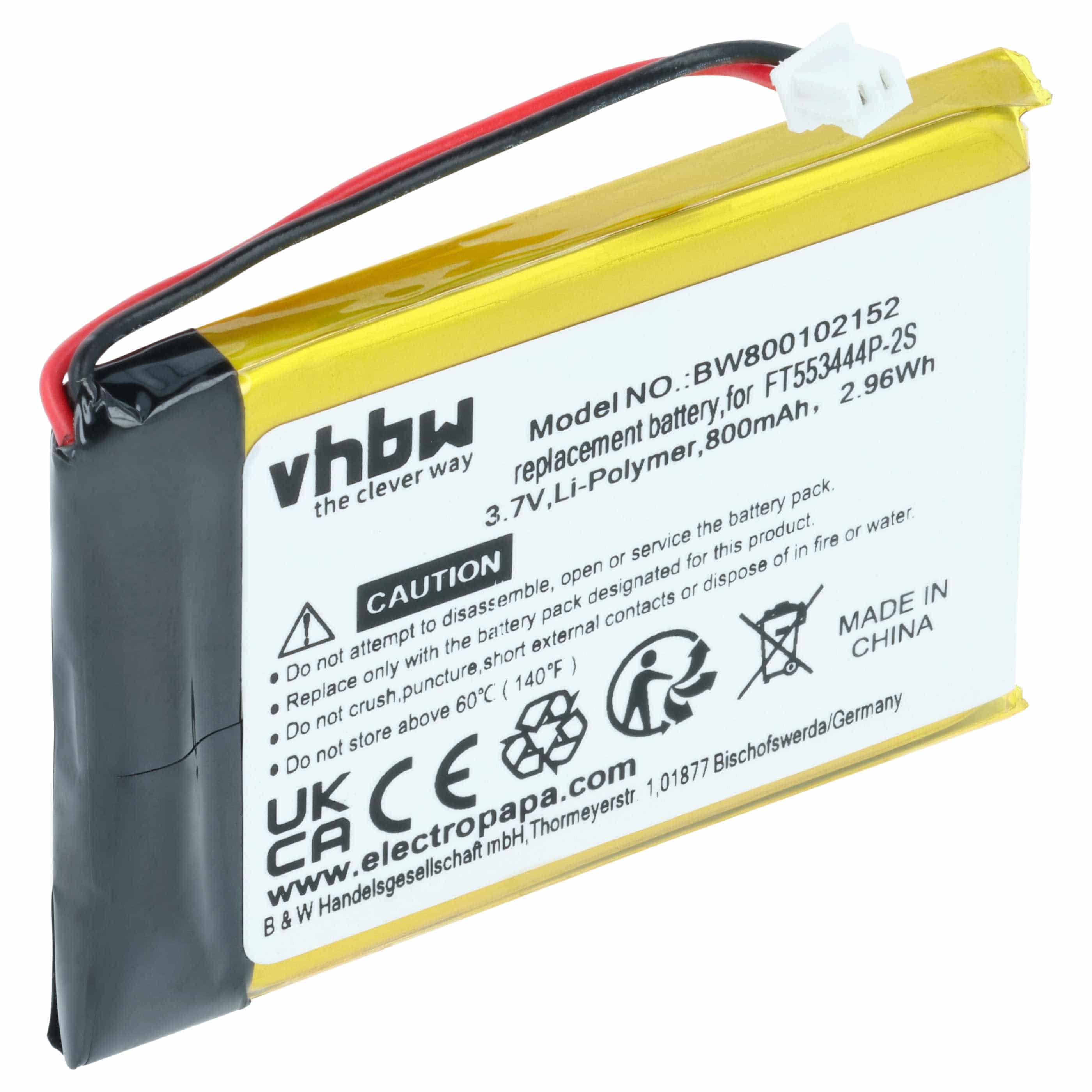 Radio Battery replaces FT553444P-2S - 800 mAh 3.7 V Li-Ion