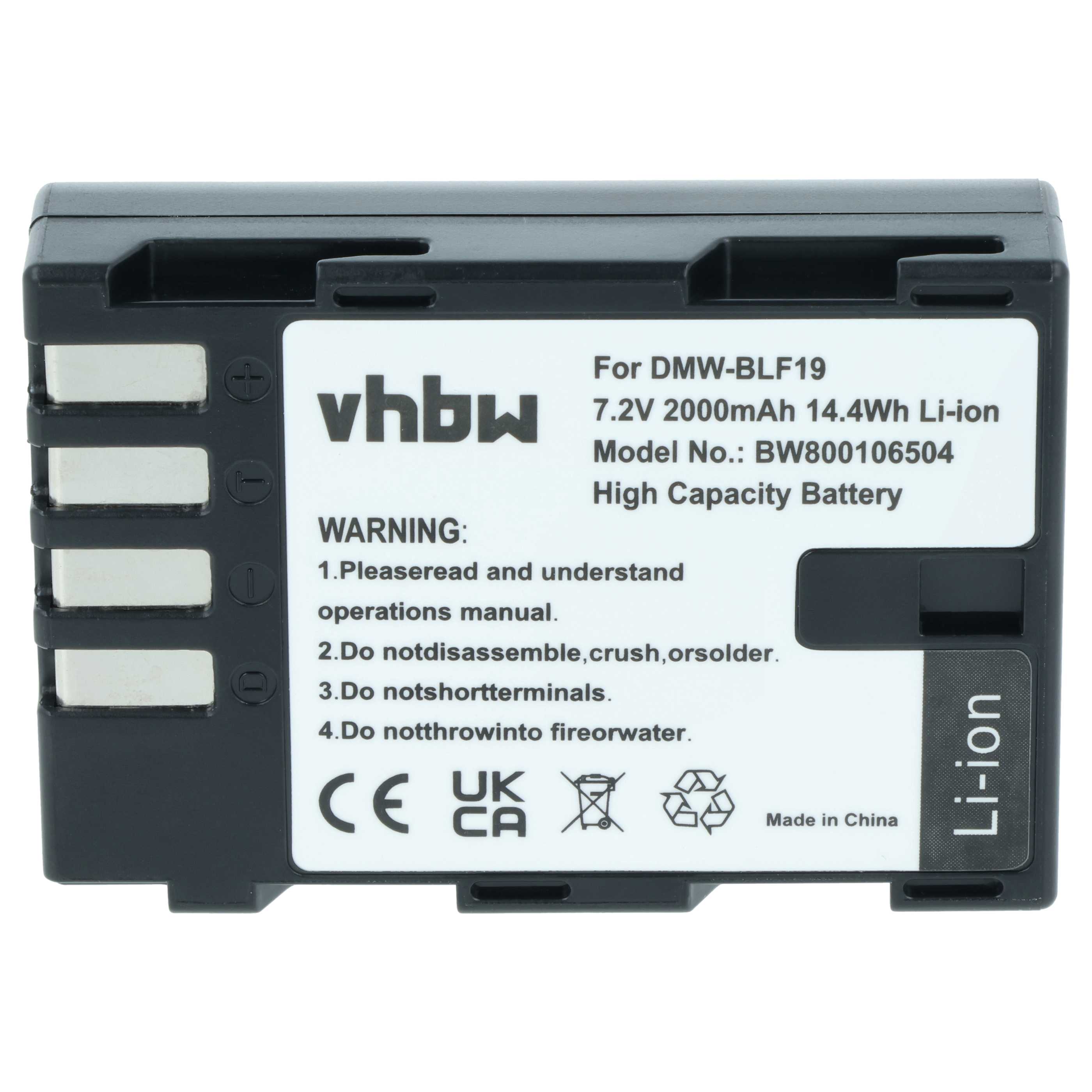 2x Battery replaces Panasonic DMW-BLF19E, DMW-BLF19 - 2000mAh, 7.2V, Li-Ion