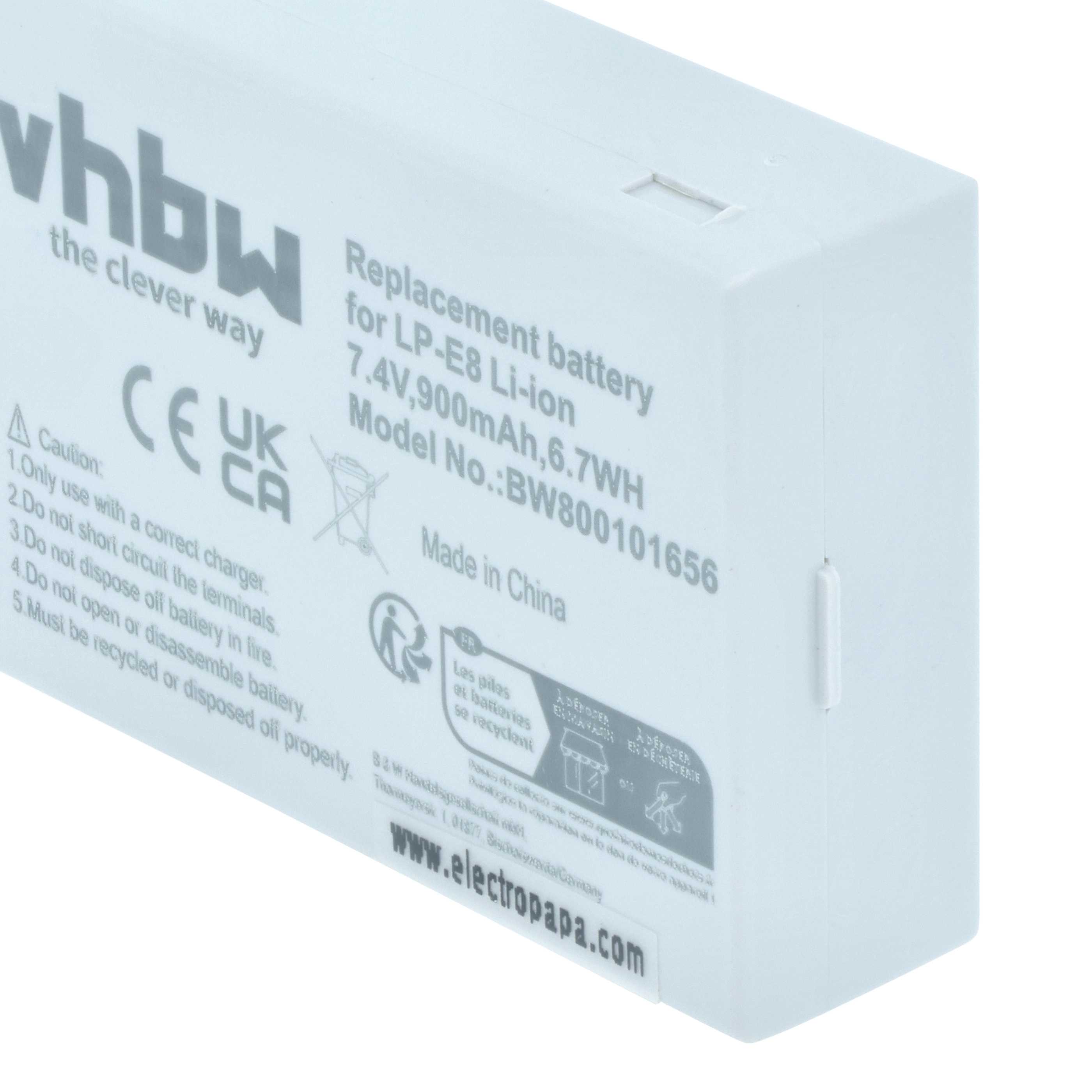 Battery replaces Canon LP-E8 - 900mAh, 7.2V, Li-Ion