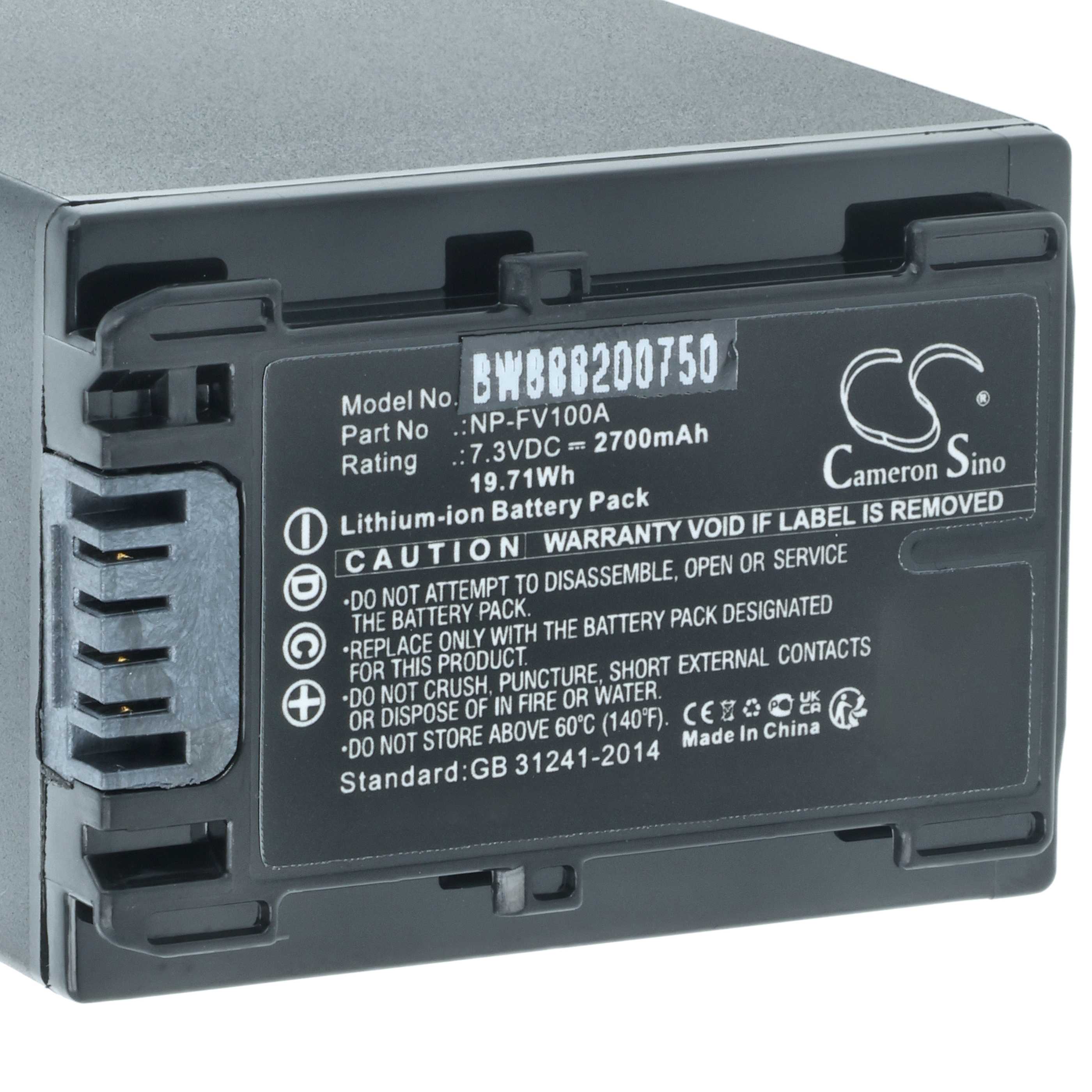 Videocamera 3x Battery replaces Sony NP-FV100A - 2700 mAh 7.3 V Li-Ion