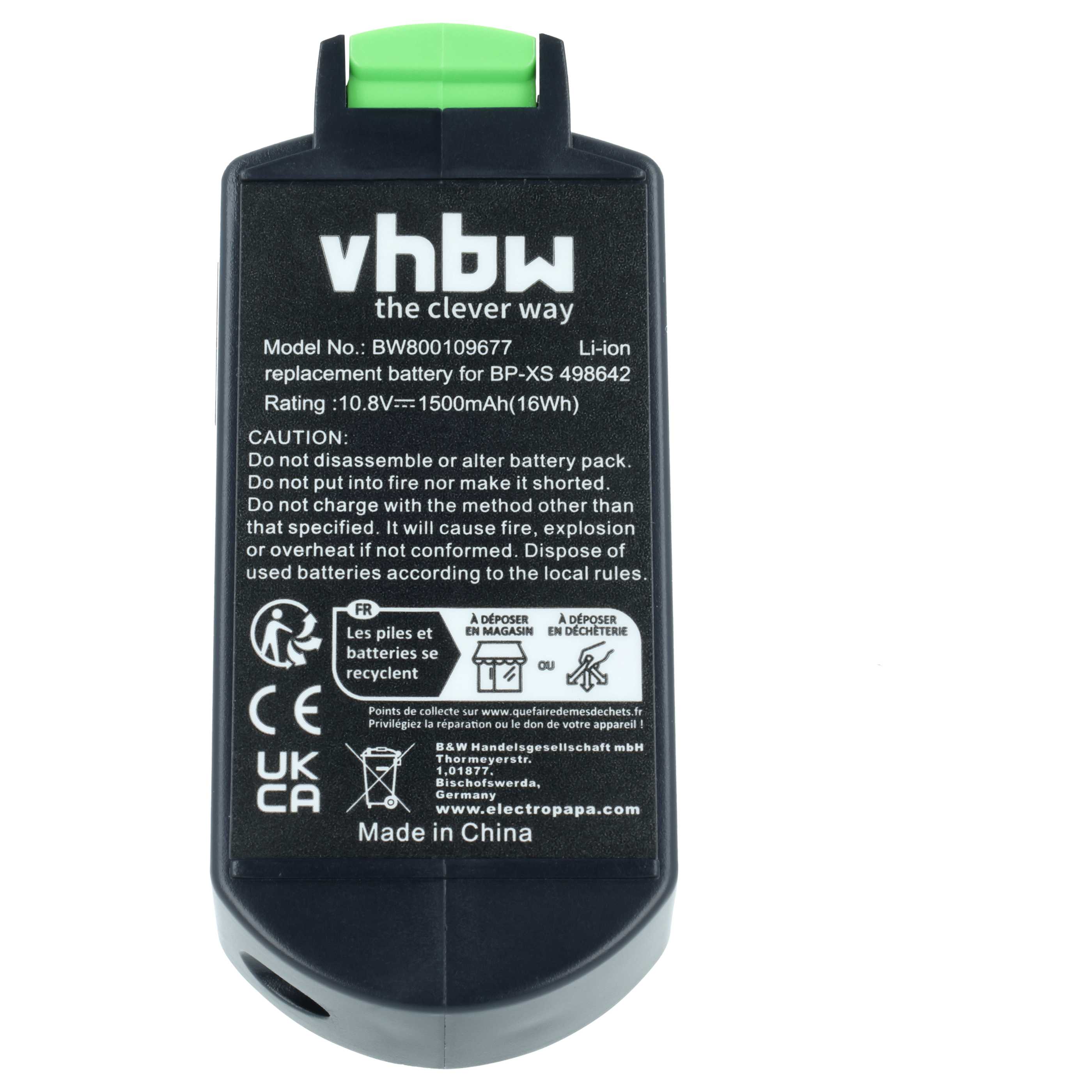 Battery replaces Festool 498338, 498336, 498616, 498339, 498642 Electric Power Tool - 1500 mAh, 10.8 V, Li-Ion