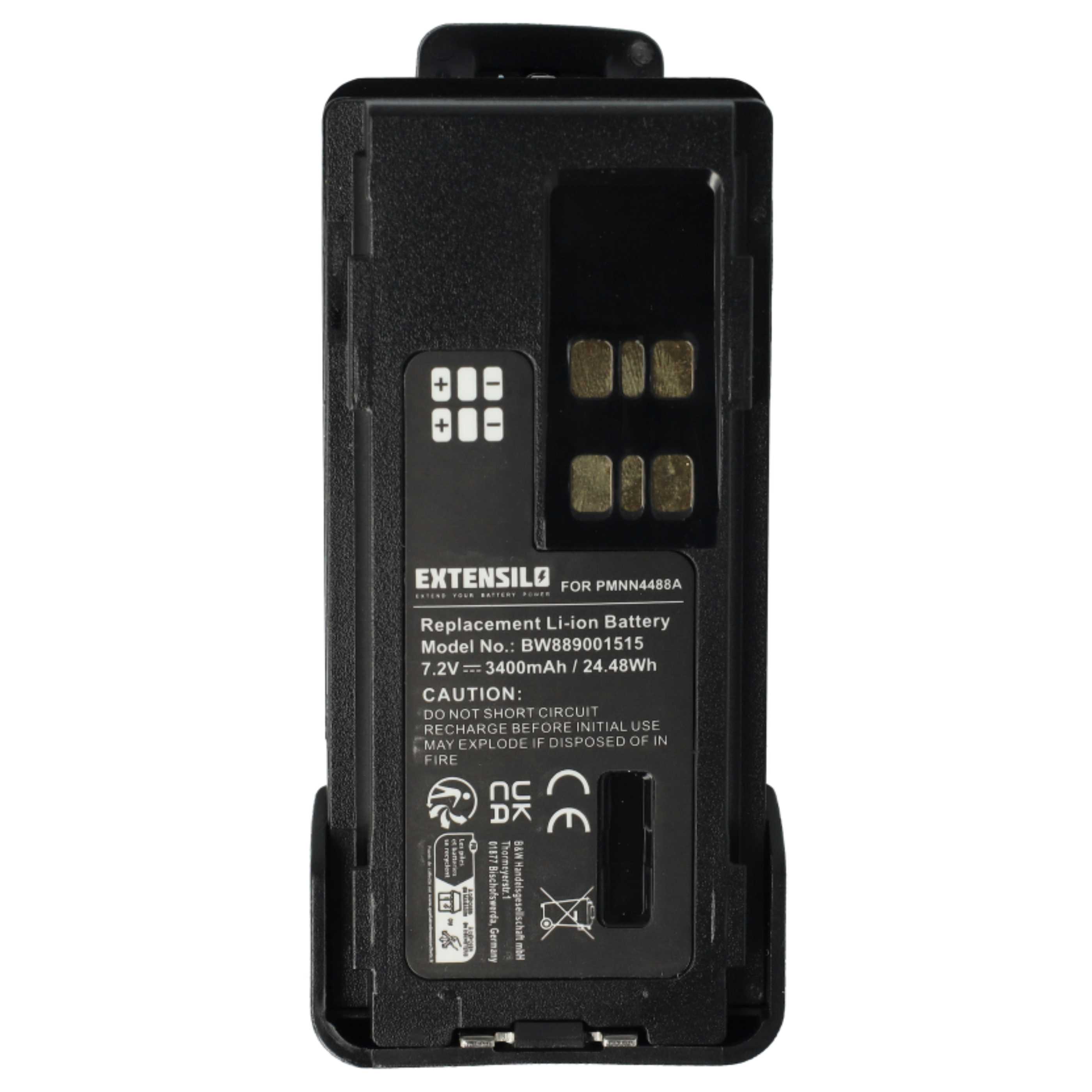 Radio 2x Battery replaces Motorola PMNN4416, PMNN4415, PMNN4415AR, PMNN441 - 3400 mAh 7.2 V Li-Ion + Belt Clip