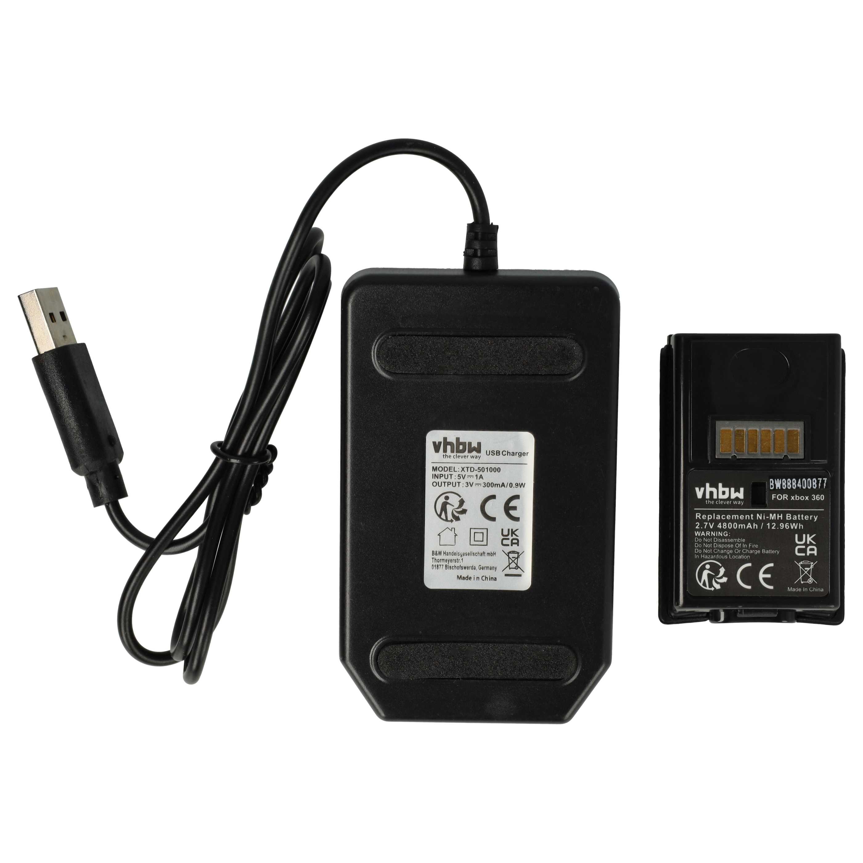 Batteria Qivine 4800mAh Per Controller Xbox 360 Con Cavo USB E Stazione Di Ricarica