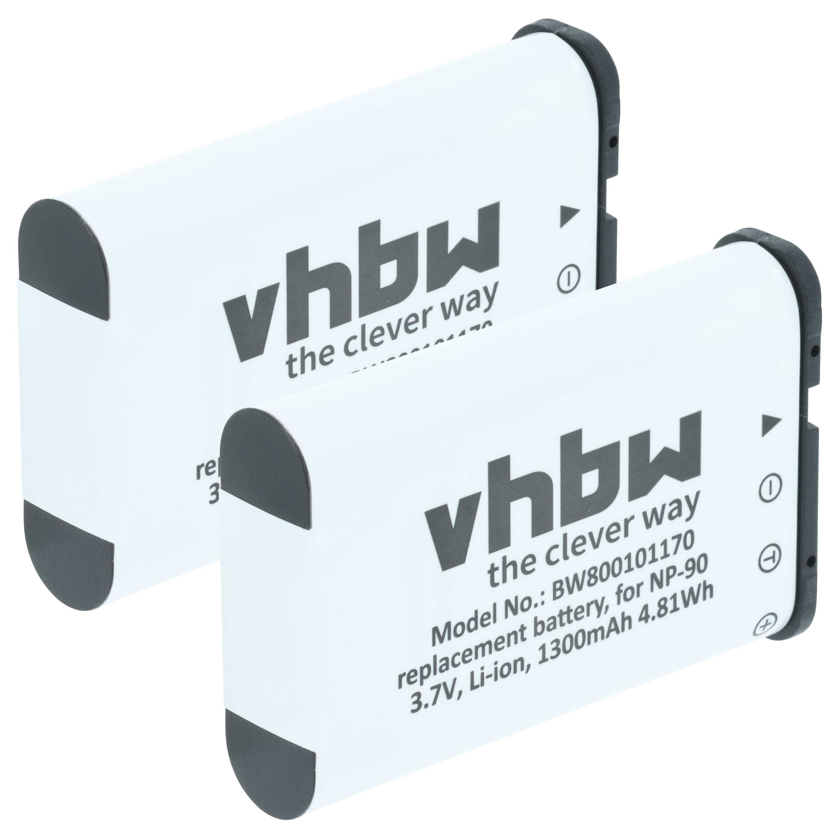 2x Battery replaces Casio NP-90 - 1300mAh, 3.6V, Li-Ion