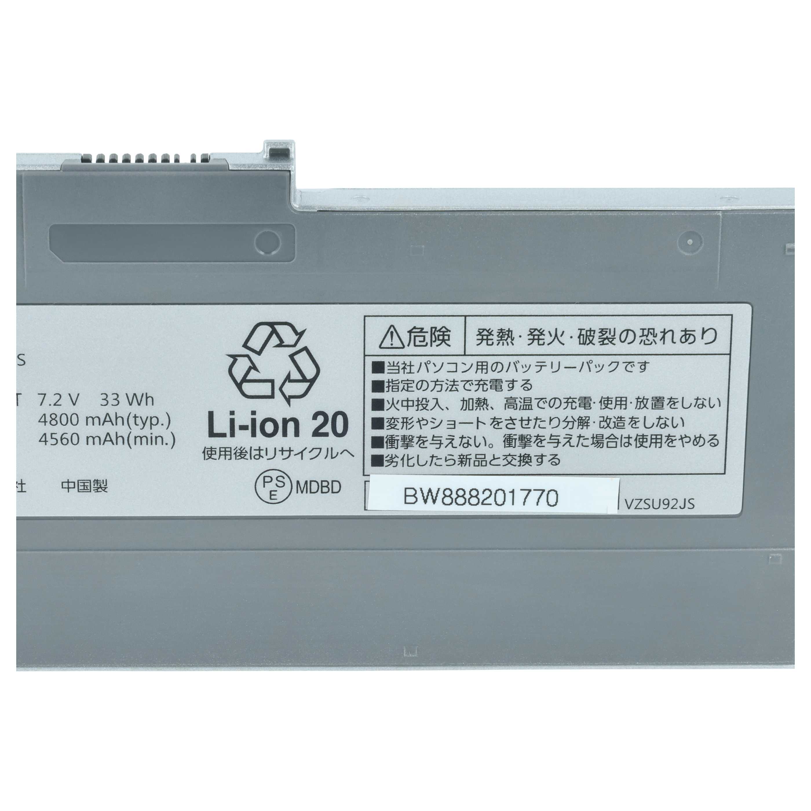 Akumulator do laptopa zamiennik Panasonic CF-VZSU92, CF-VZSU92E - 4400 mAh 7,2 V Li-Ion, srebrnoszary